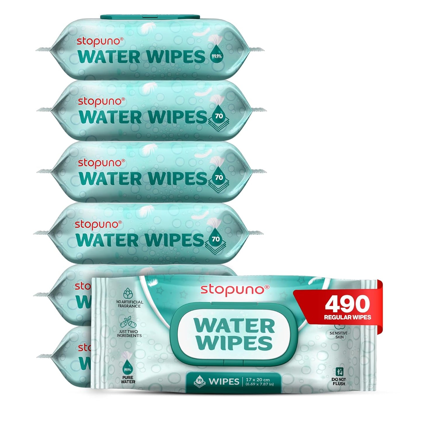 490 Unscented Baby Wipes - 99% Water, Safe for Sensitive Skin - Stopuno