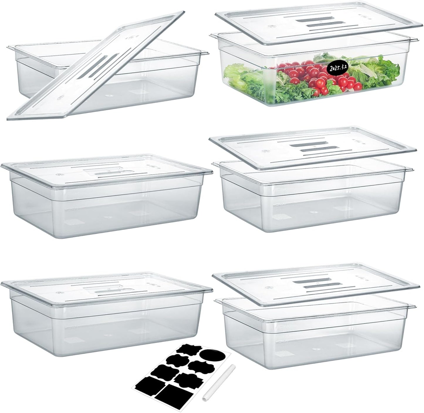 6 Pack NSF Food Pans with Lids for Commercial Food Storage