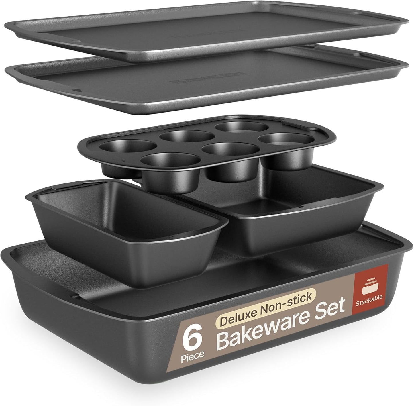 Bakken Swiss Bakeware Set - 6 Piece Stackable Non-Stick Pans