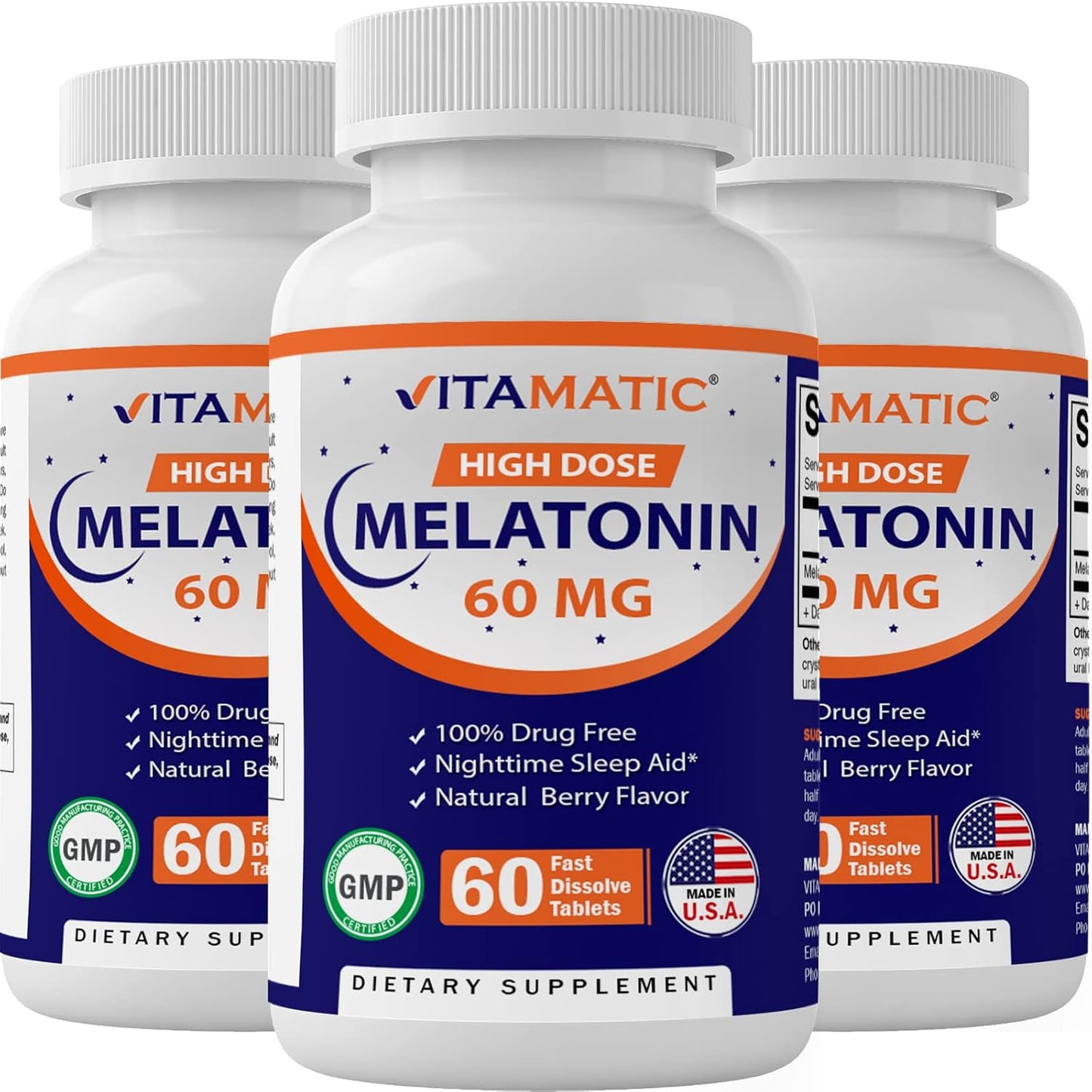 Vitamatic Melatonin 60 mg Fast Dissolve Tablets for Sleep Aid