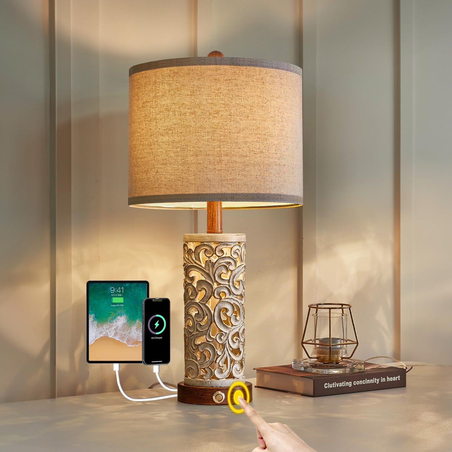 3-Way Dimmable Touch Control Table Lamp with USB Ports