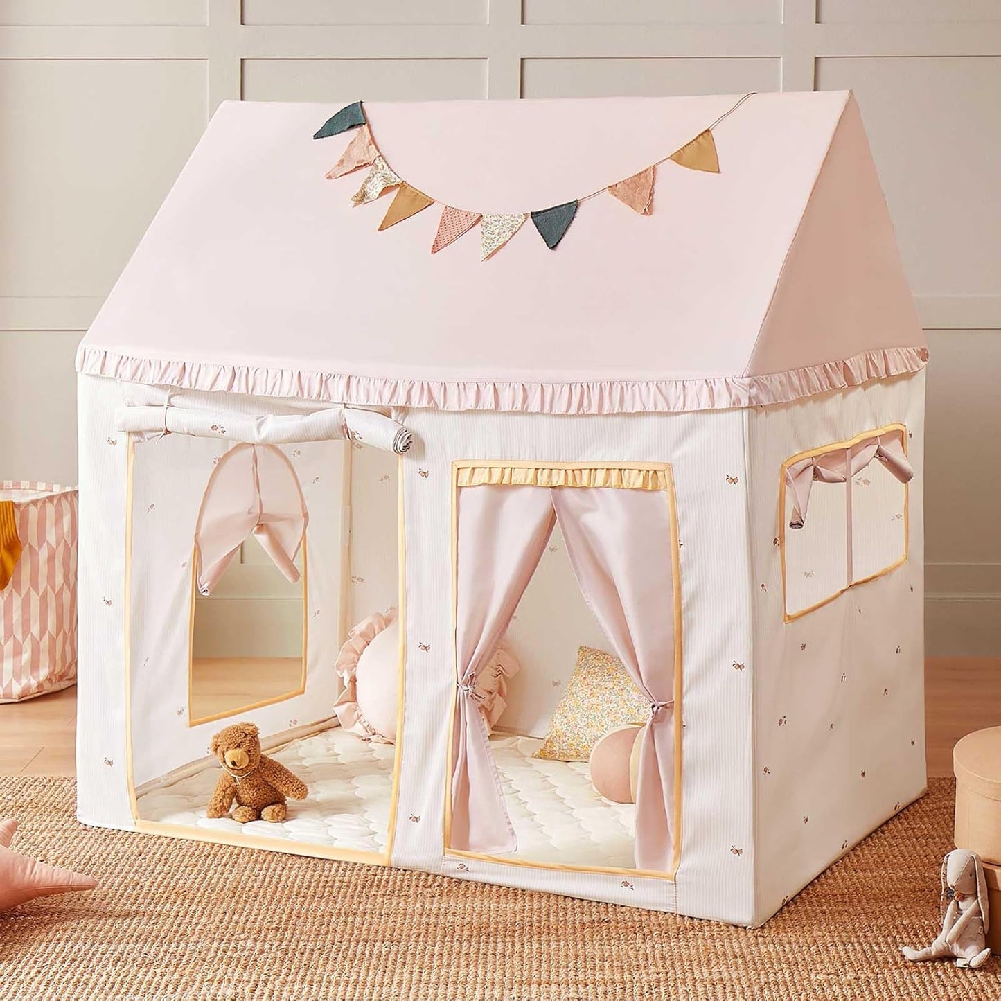 Pink Kids Indoor Play Tent for Toddlers | Cozy Playhouse + Mat