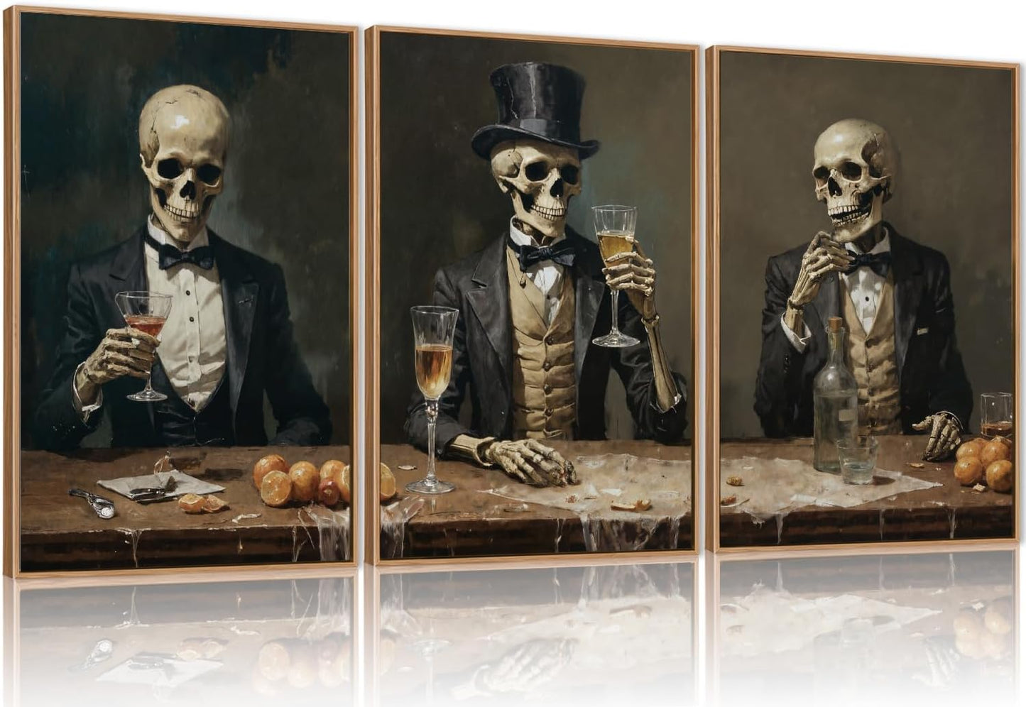Halloween Skeleton Canvas Wall Art Set of 3 for Spooky Decor