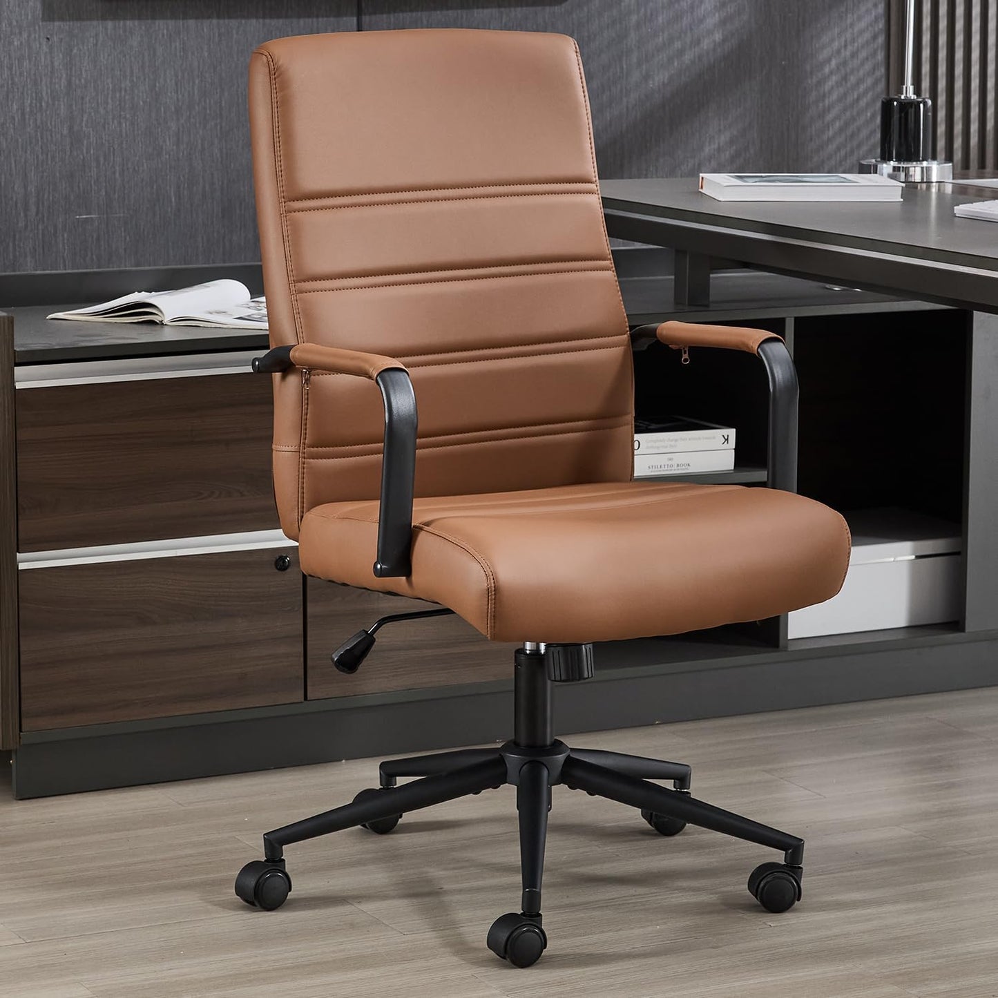 Ergonomic Leather Office Desk Chair with Adjustable Height
