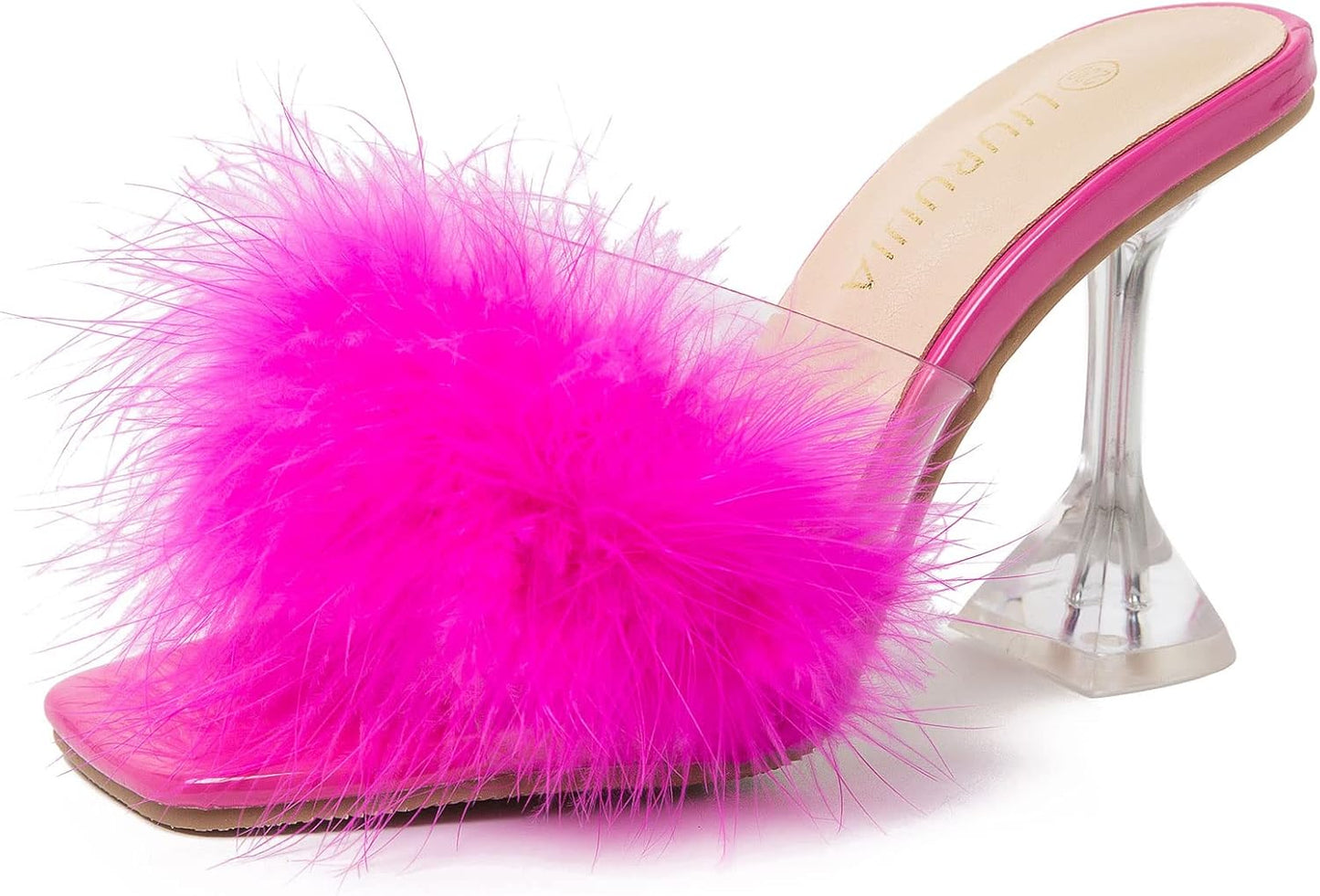 LIURUIJIA Women's Feather High Heeled Mules for Bridal Parties