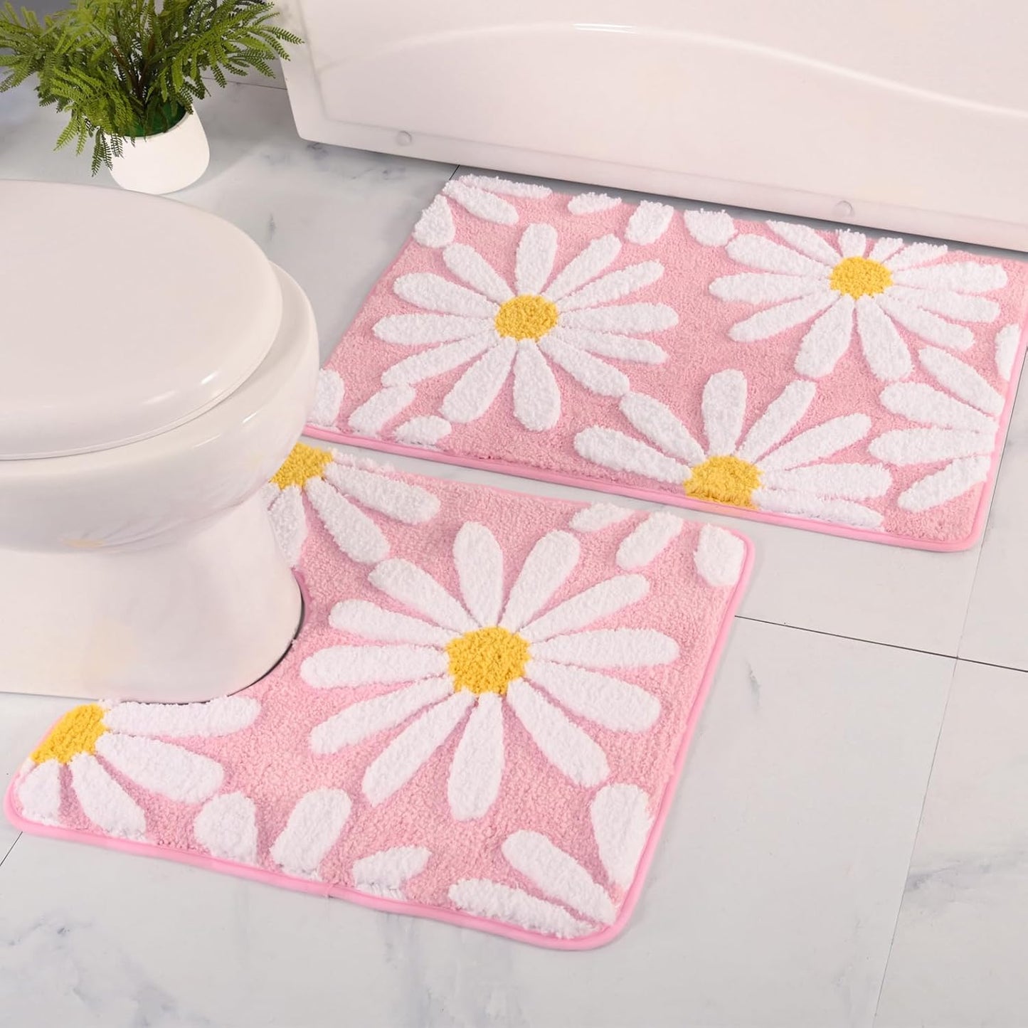 QJHOMO Bathroom Rugs Sets 2 Piece - Cute Daisy Design