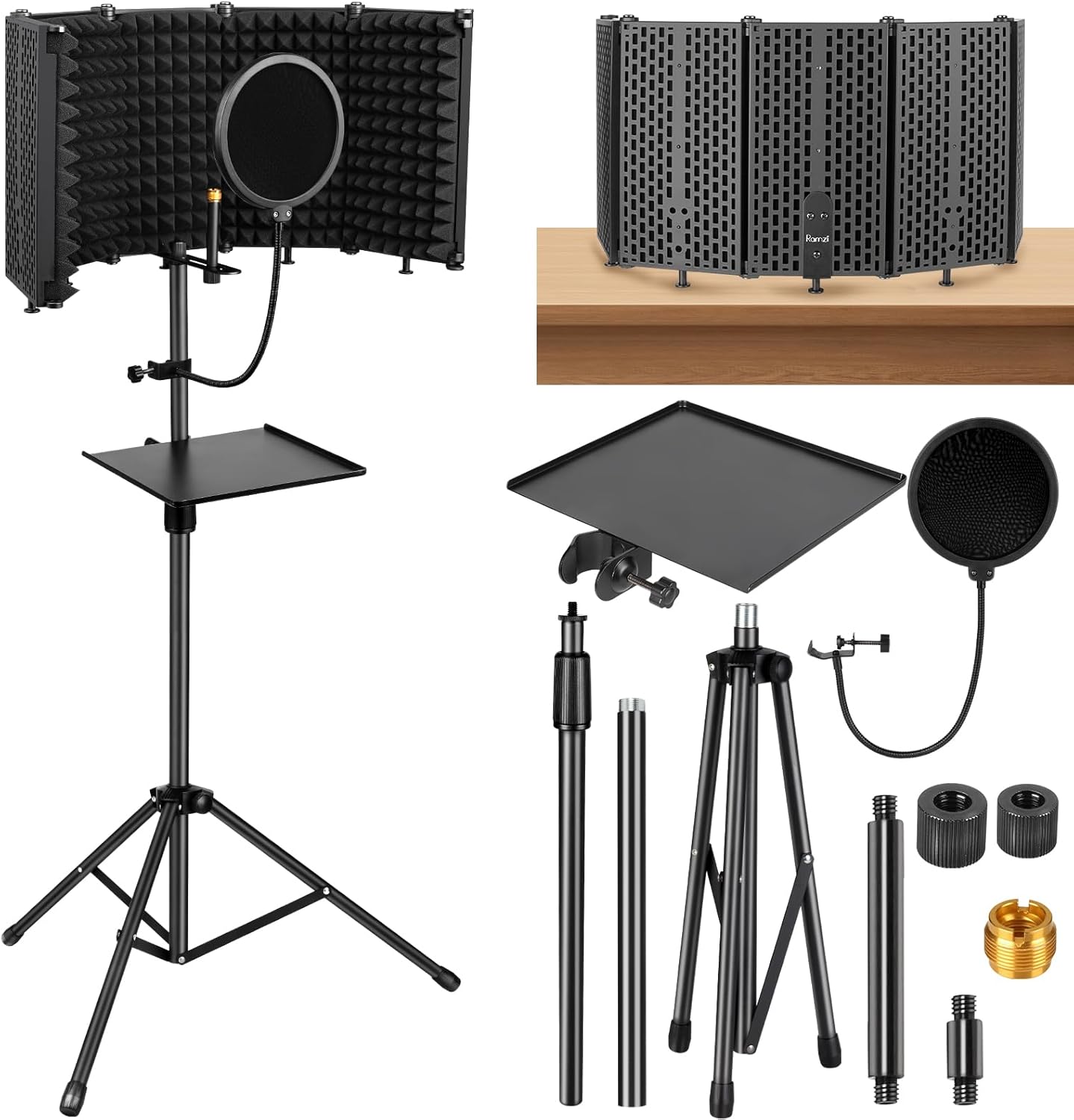 Microphone Stand With Isolation Shield for Studio Recording