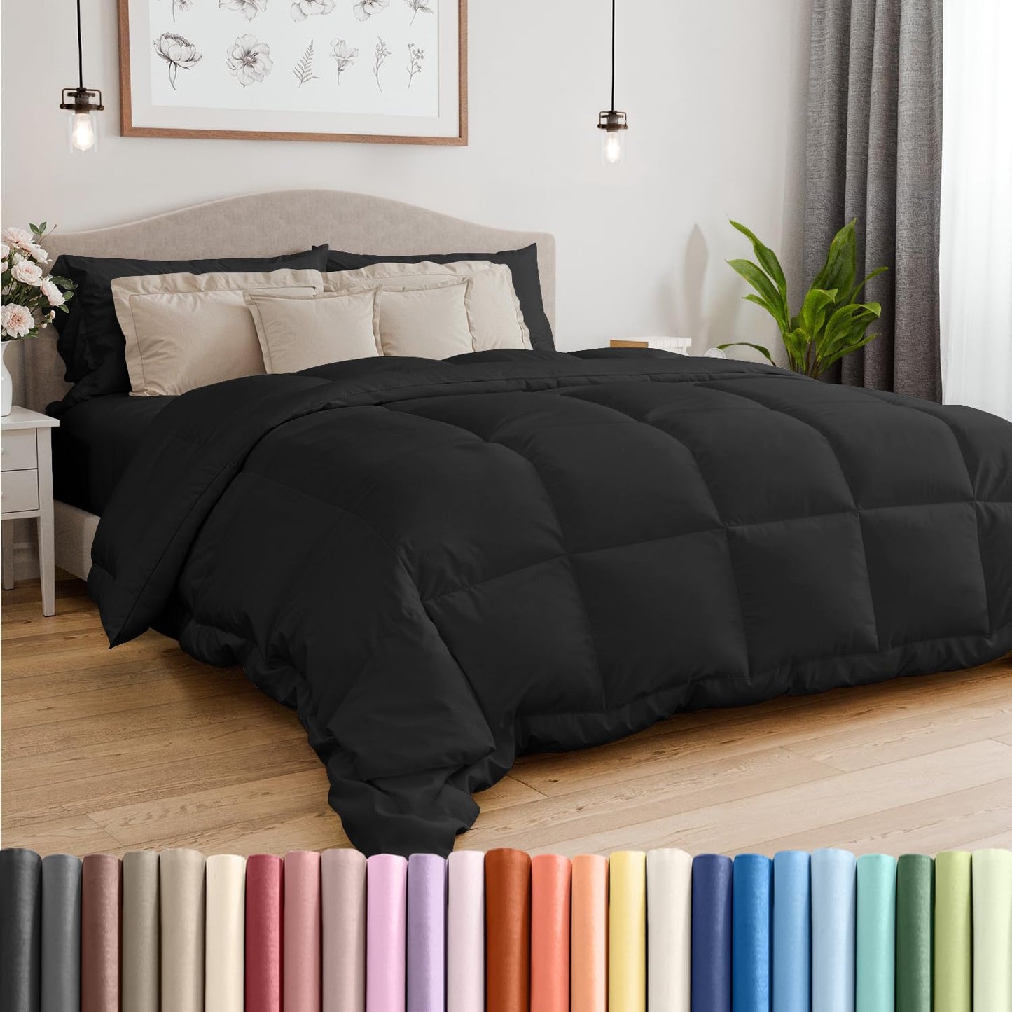 Full Size Black Alternative Down Comforter for All Seasons