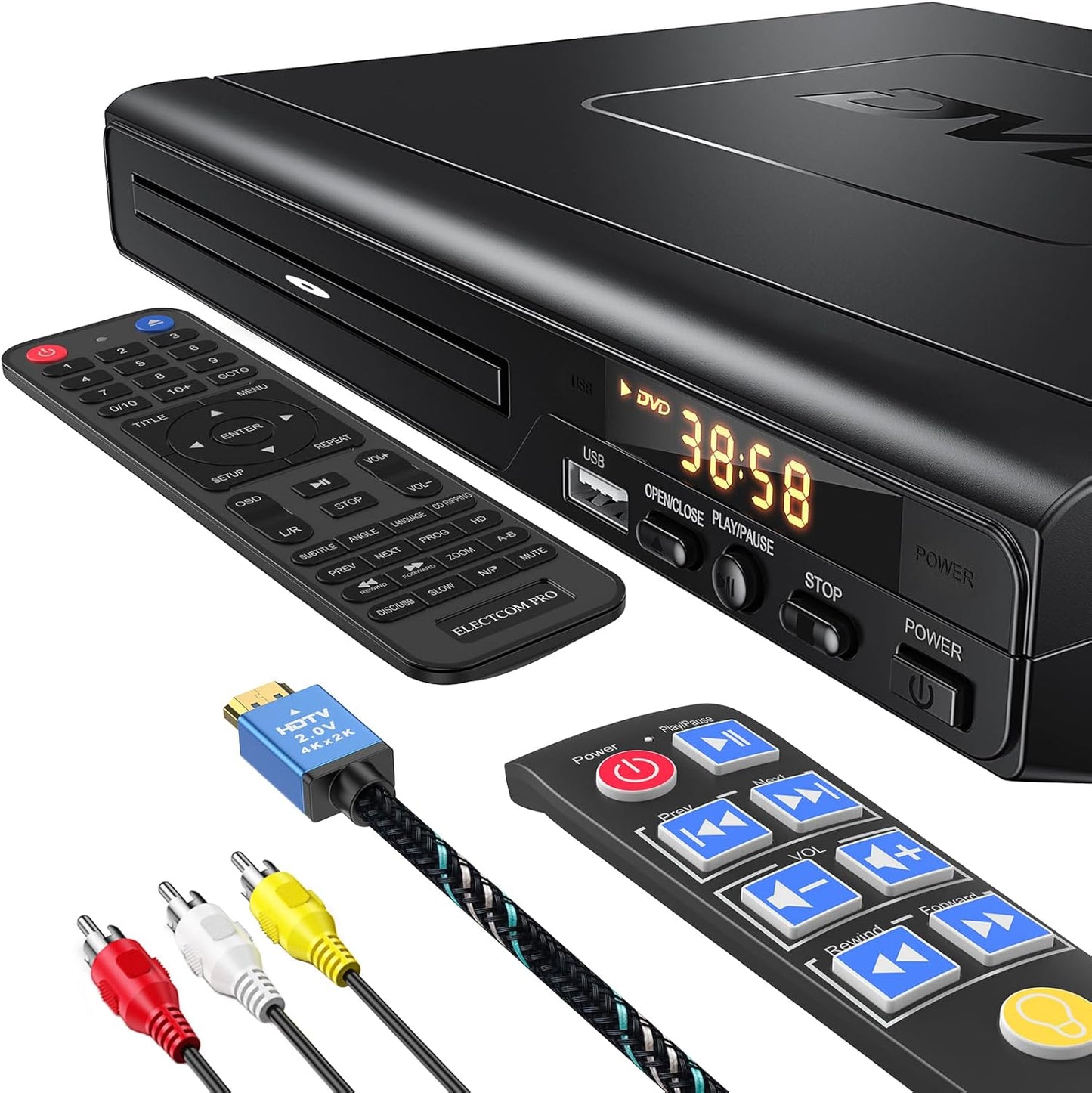 Region Free DVD Player with HDMI and Big Buttons Remote Control