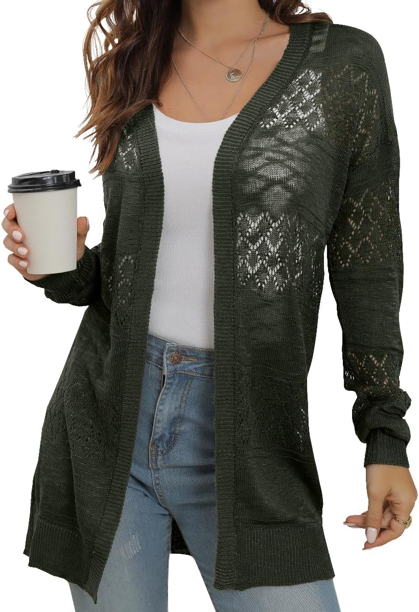 Lightweight Crochet Long Sleeve Cardigan for Women - Boho Style