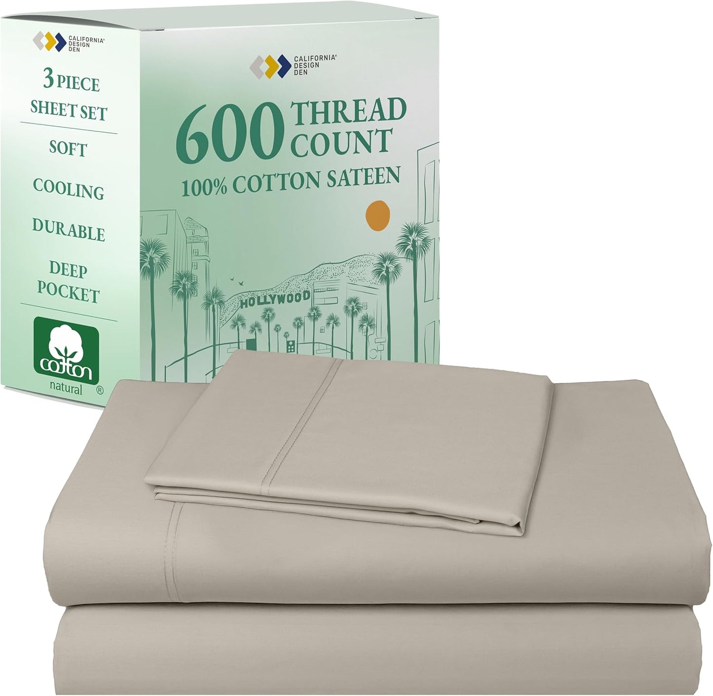 Luxury Twin XL Sheets Set - 600 Thread Count Cotton Sateen
