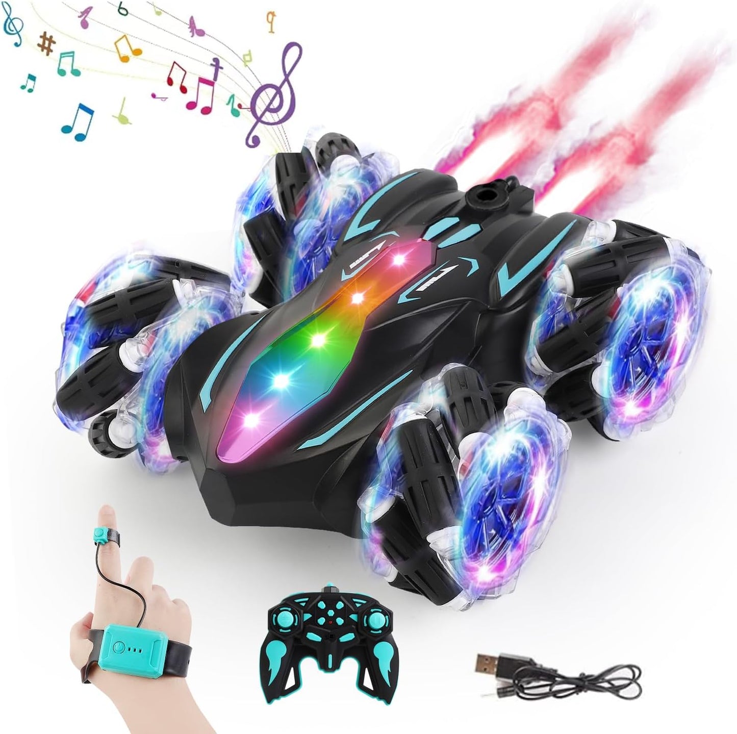 Gesture-Controlled Stunt Car - 360 Spins, Lights & Music!