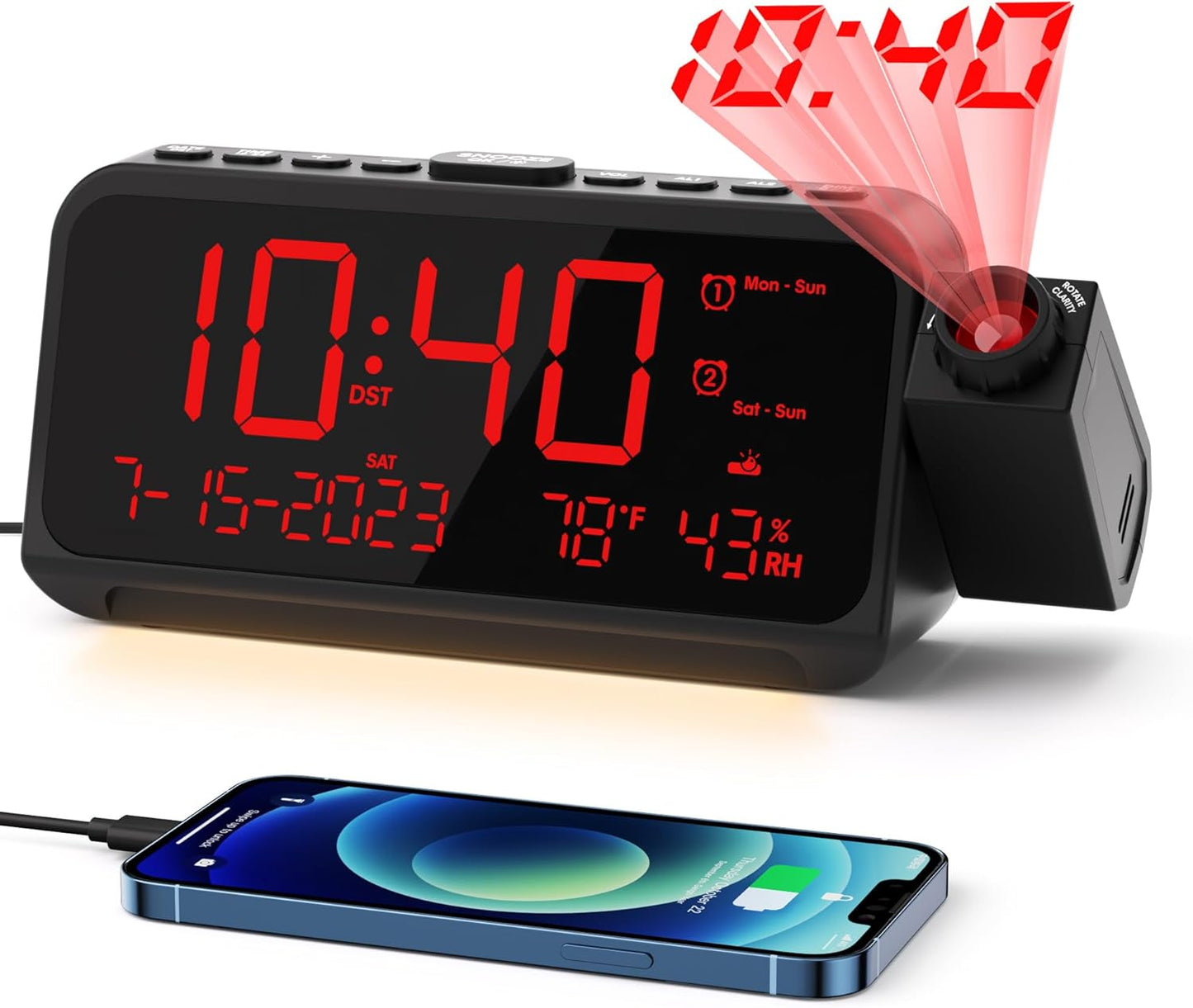 ROCAM Projection Clock: Dual Alarm, Bright Display