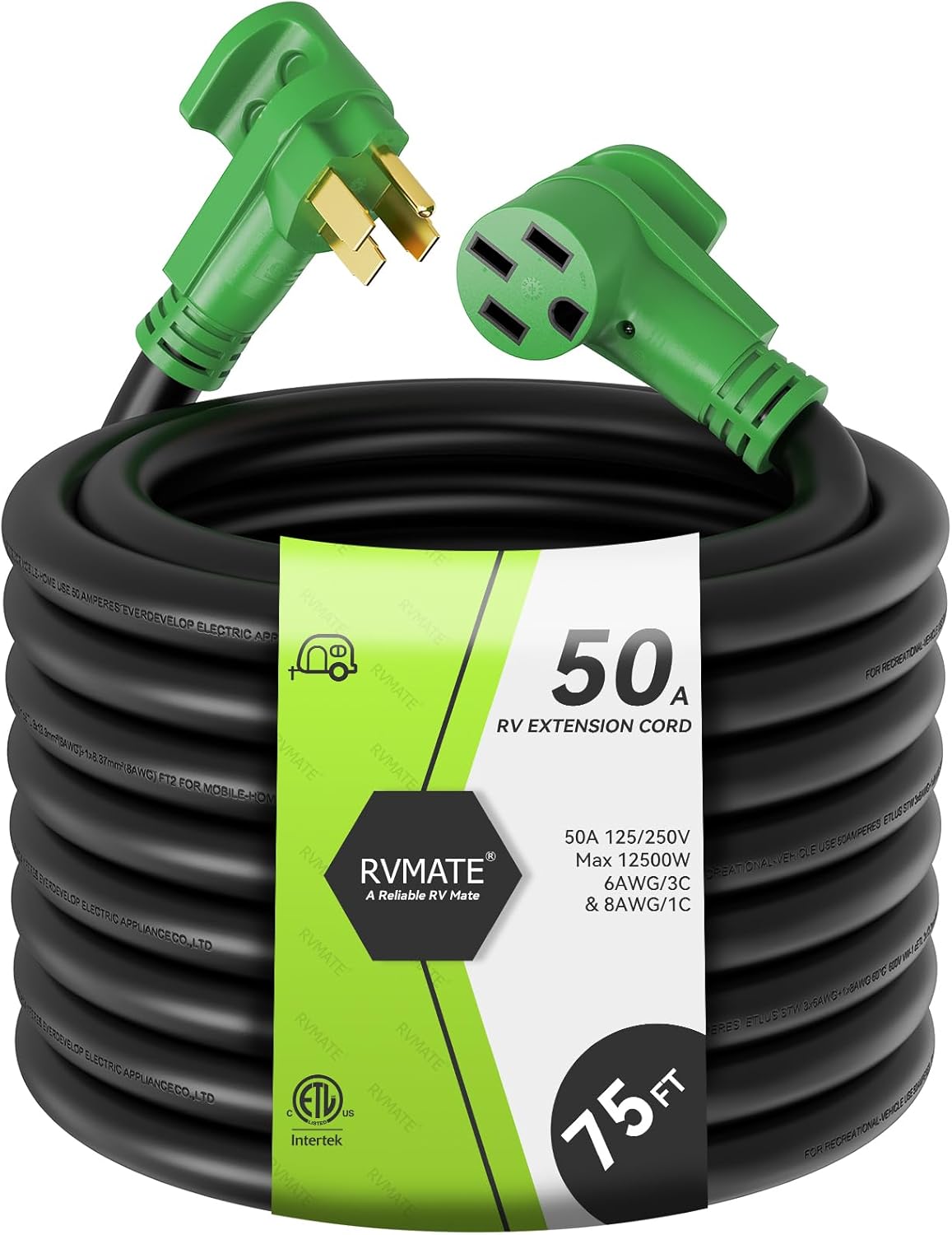 RVMATE 50 Amp 75 Feet RV/EV Extension Cord for Easy Power Access