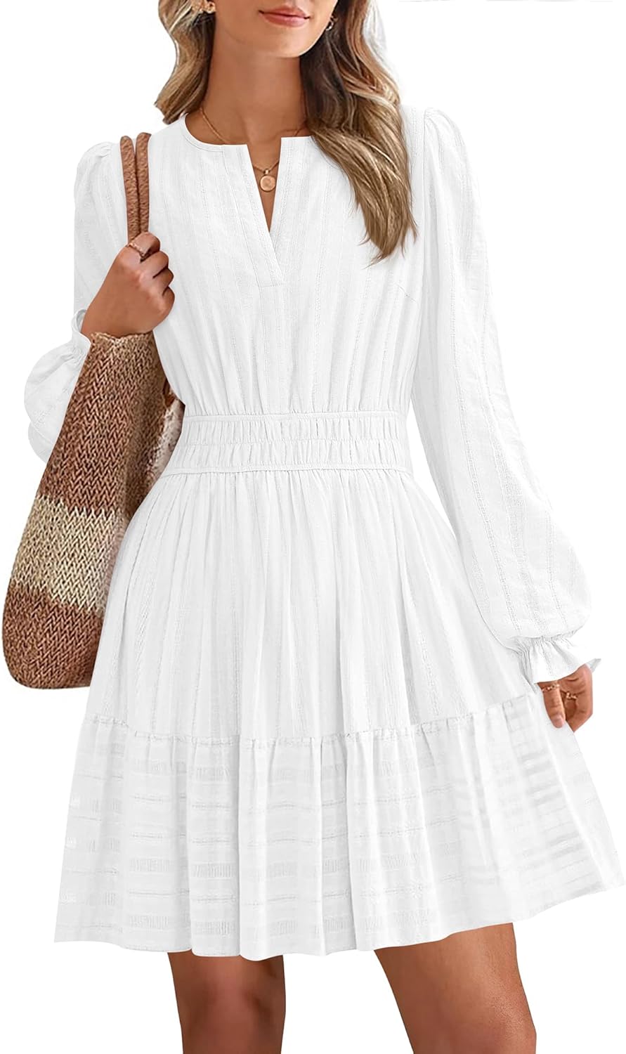 BTFBM Mini Dresses for Women 2025 Casual Long Sleeve V Neck