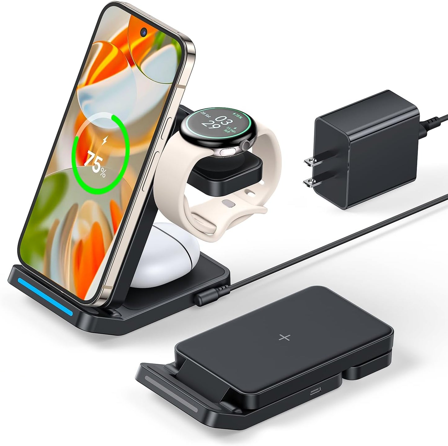 3 in 1 Foldable Wireless Charger for Google Pixel Watch 1st