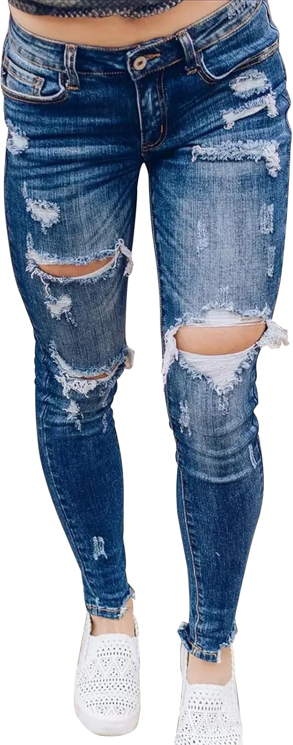 KUNMI Women's Skinny Ripped Trendy Jeans for Stylish Comfort