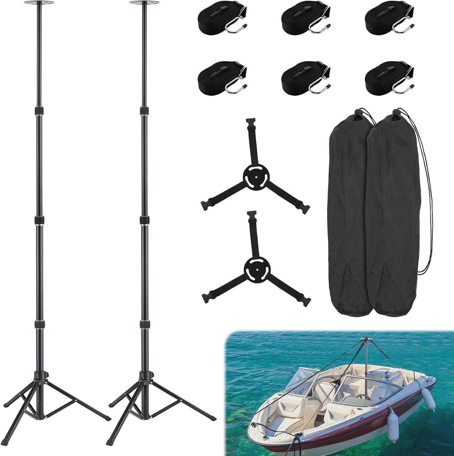Boat Cover Support Pole System for Pontoon and V-Hull Boats