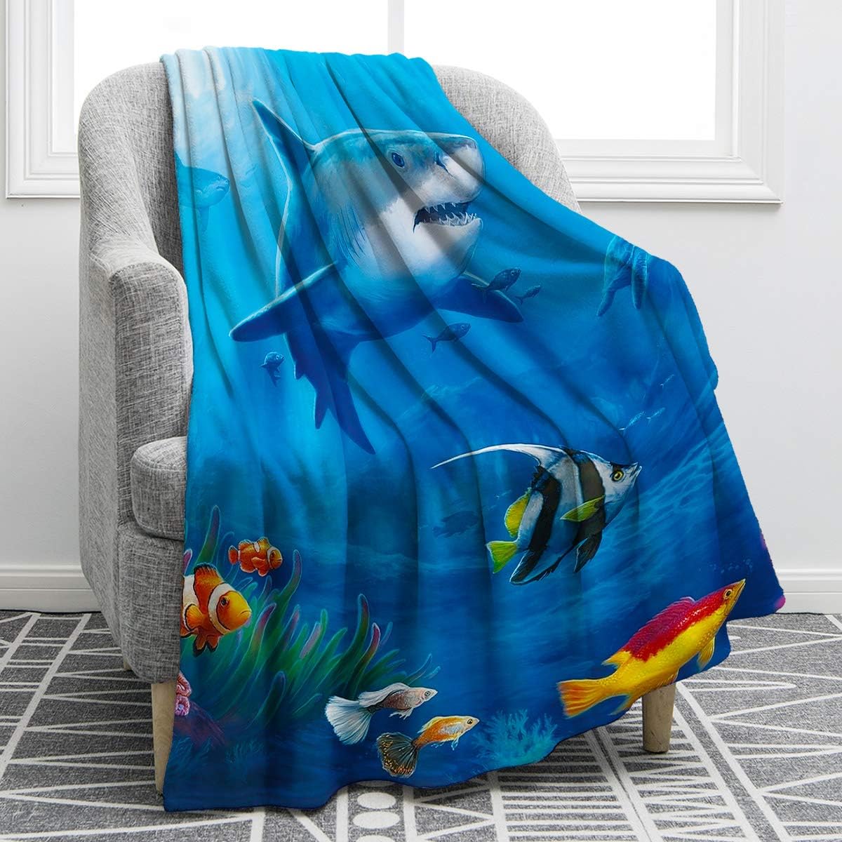 Cozy Shark Blanket for Boys 50x60 - Ideal for Travel & Camping