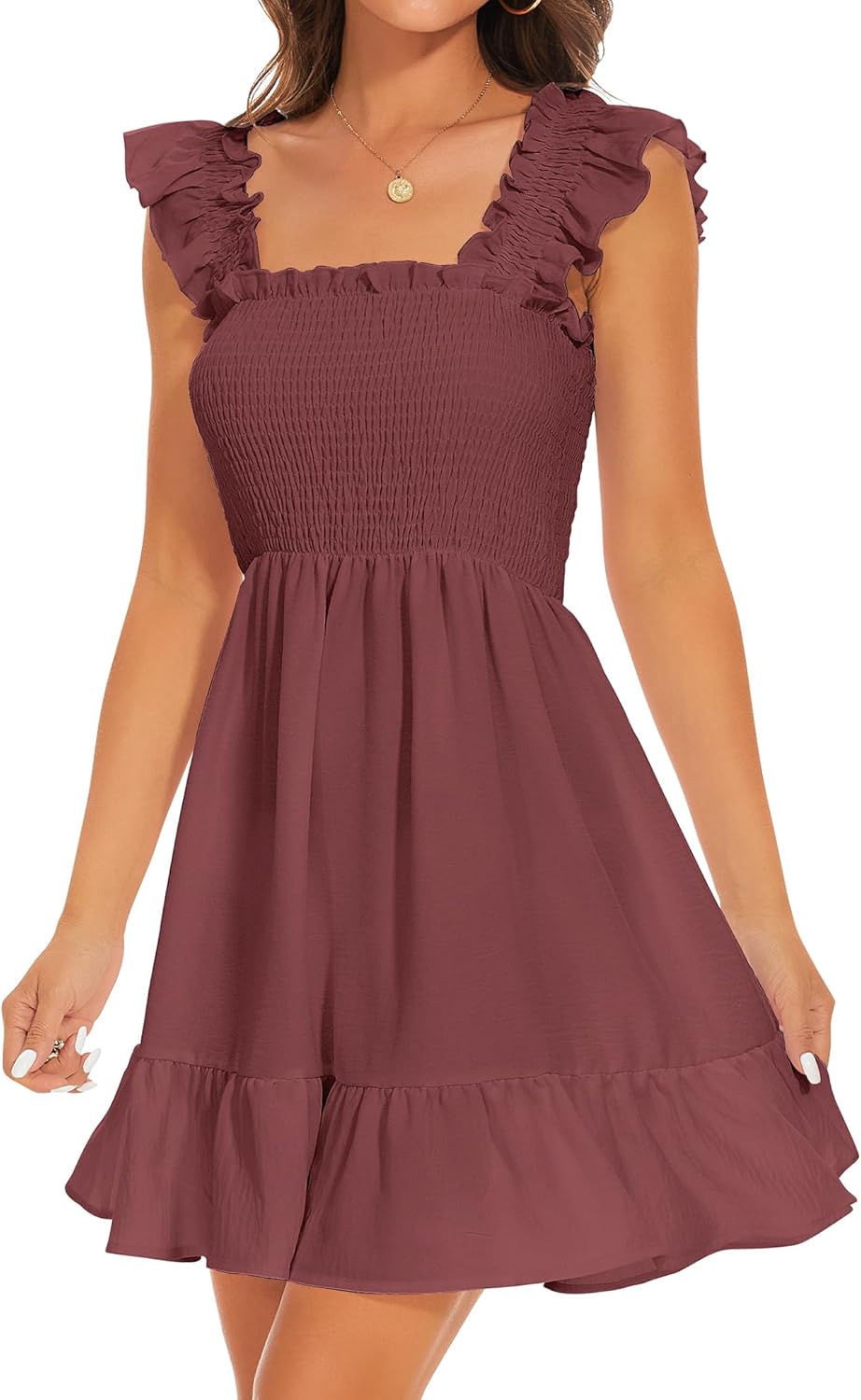 Elegant Tiered Boho Ruffle Shoulder Mini Dress for Women