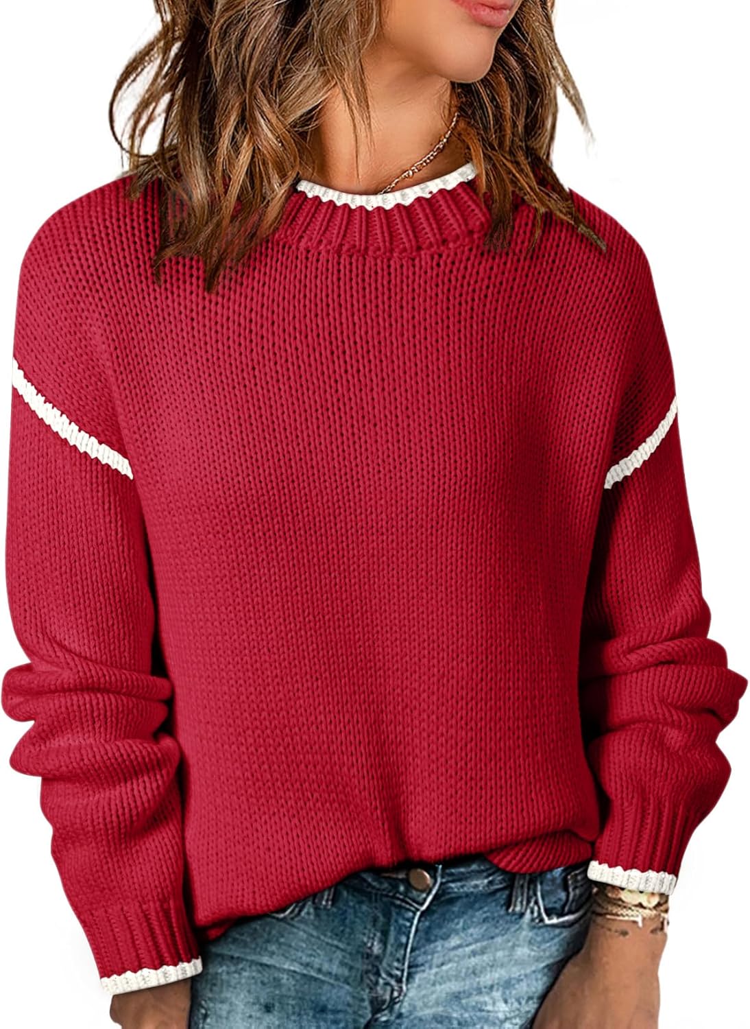 SHEWIN Womens Sweaters Crewneck Long Sleeve Knit Pullover Tops