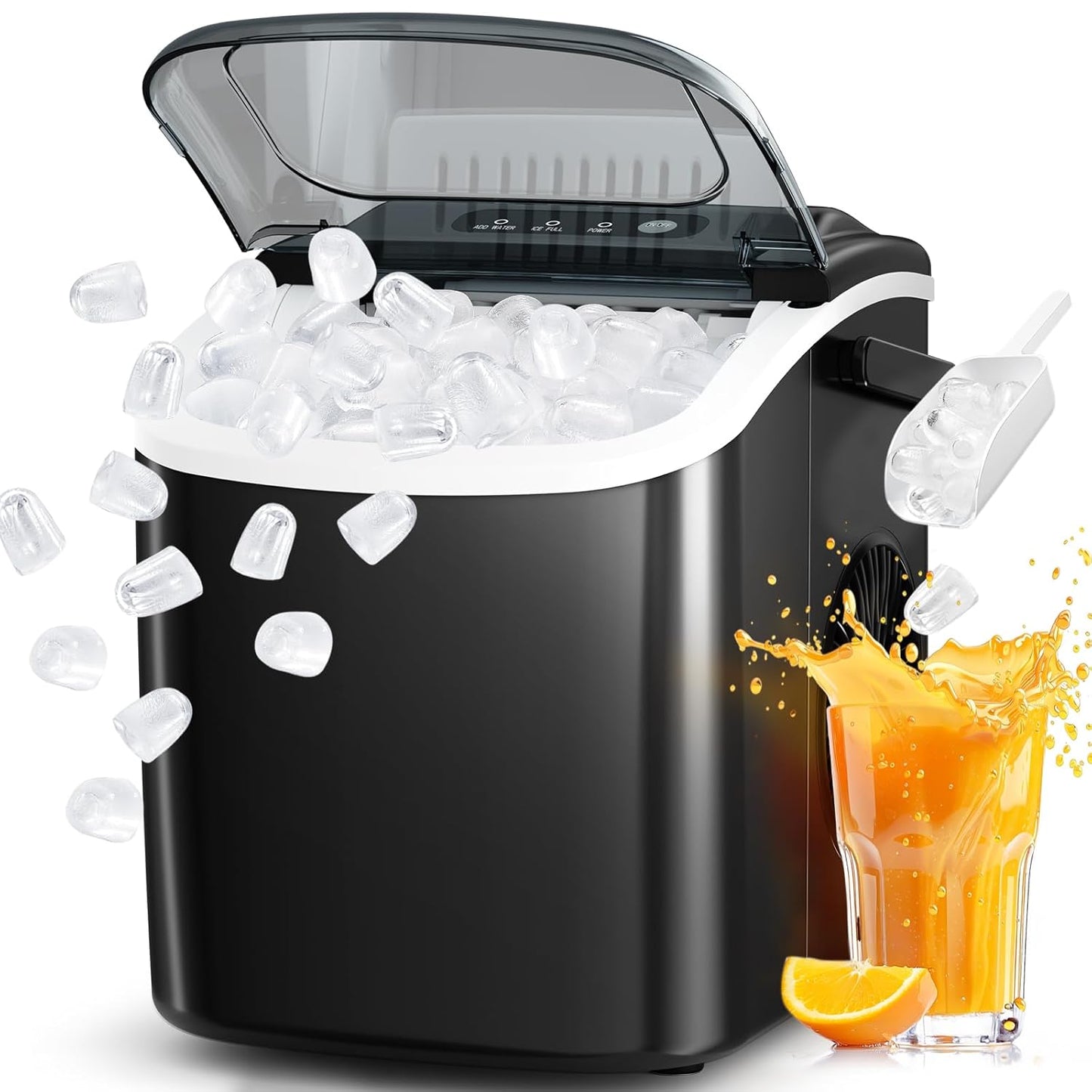 Fast Ice Maker 26lbs/Day - Self-Cleaning, Portable, 6 Mins to 9 Cubes - Antarctic Star