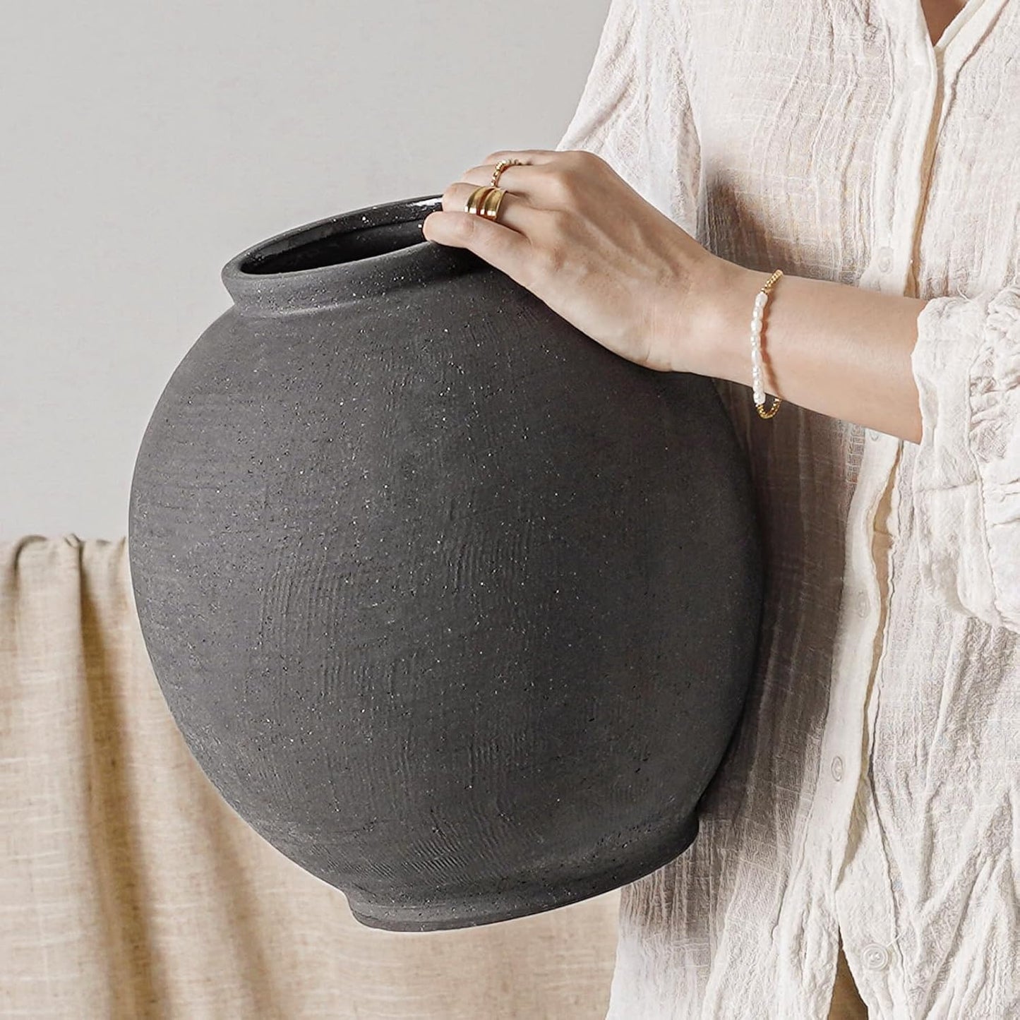 Ceramic Rustic Vase for Farmhouse Decor, 10.8 Inch Tall