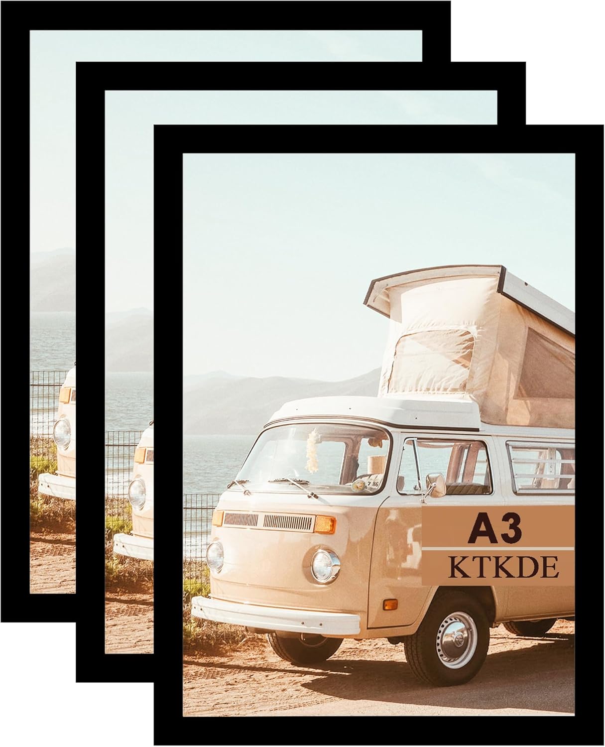 KTKDE A3 Poster Frame Set - Stylish Black Woodgrain Design