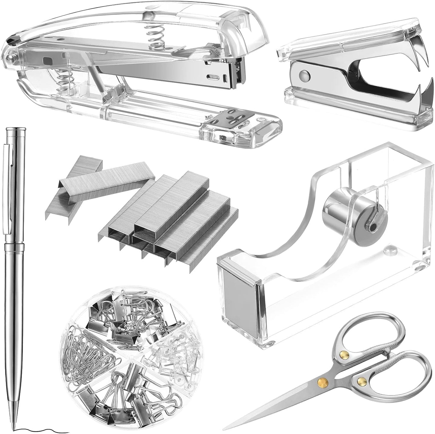 Silver Desk Accessory Set with 1000 Staples