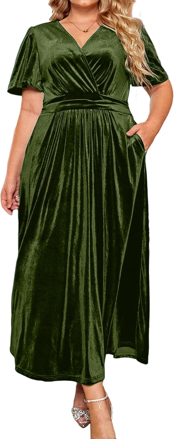 BerryGo Plus Size Velvet Maxi Dress for Wedding Guests