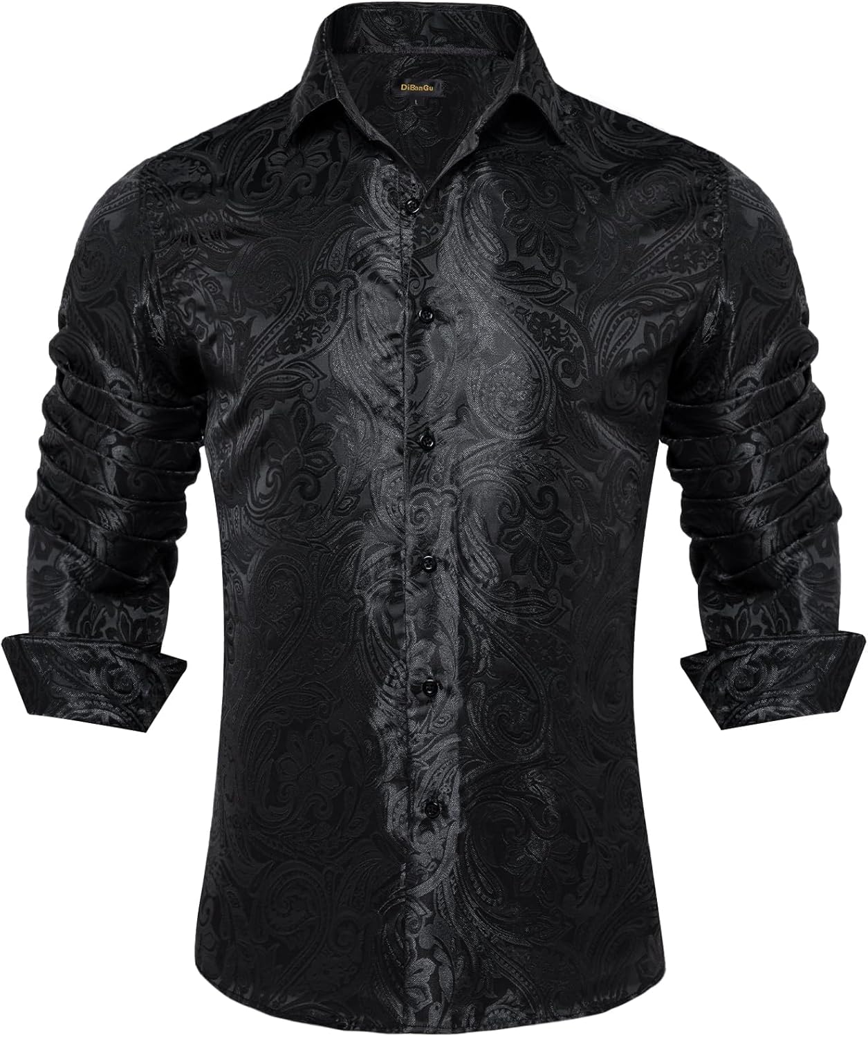 DiBanGu Silk Paisley Dress Shirts for Men Long Sleeve Casual Fit