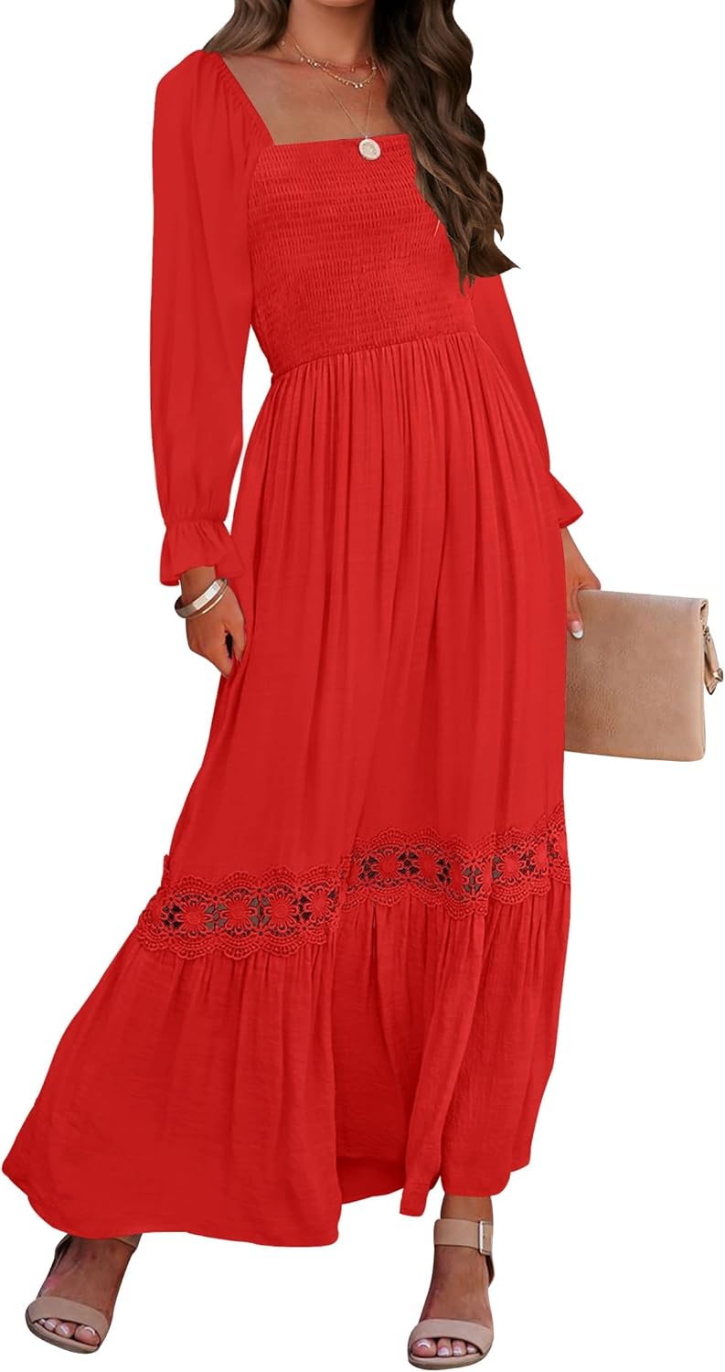 ZESICA Women's Boho Long Sleeve Square Neck Maxi Dress Review