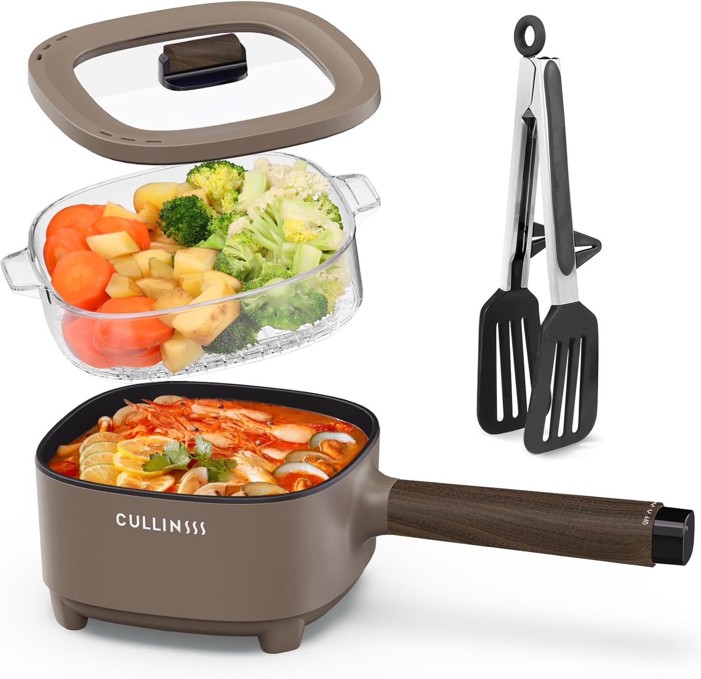 2L Hot Pot Electric with Steamer for Ramen and Soup Cooking