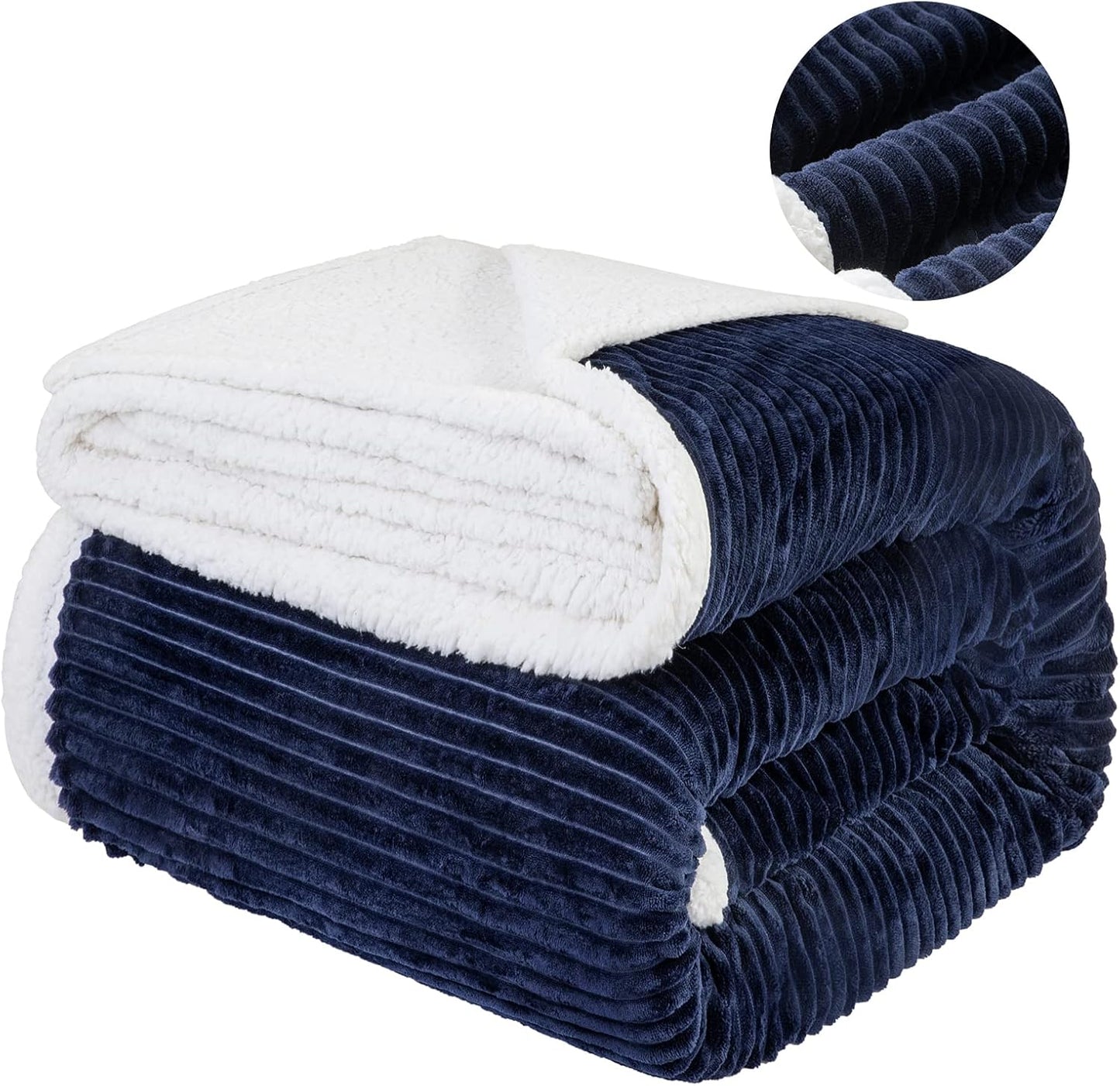 LBRO2M Striped Sherpa Fleece Bed Blanket for Cozy Comfort