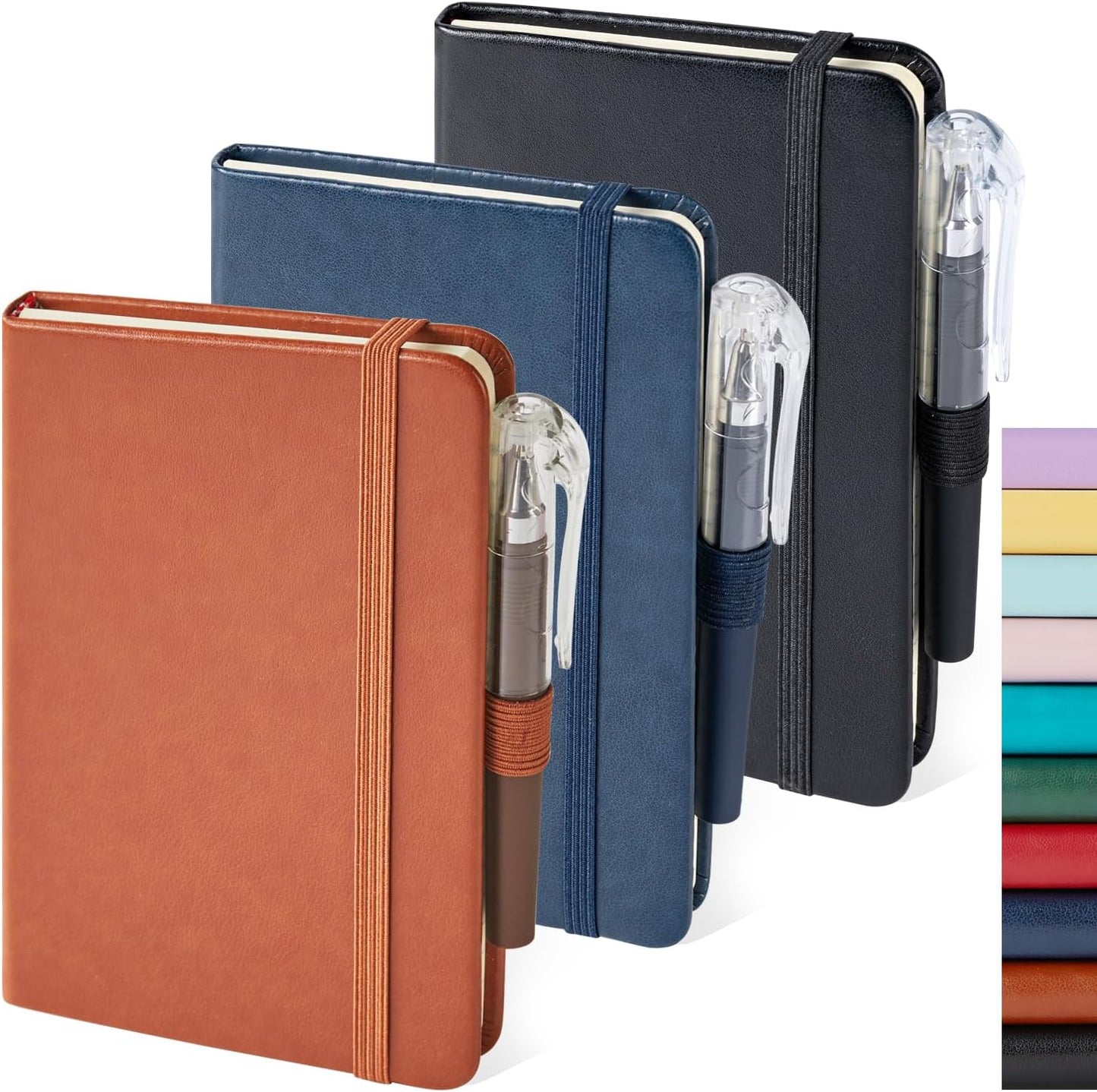 NIRMIRO 3 Pack A6 Mini Journals - Compact Notepads with Pen Holder