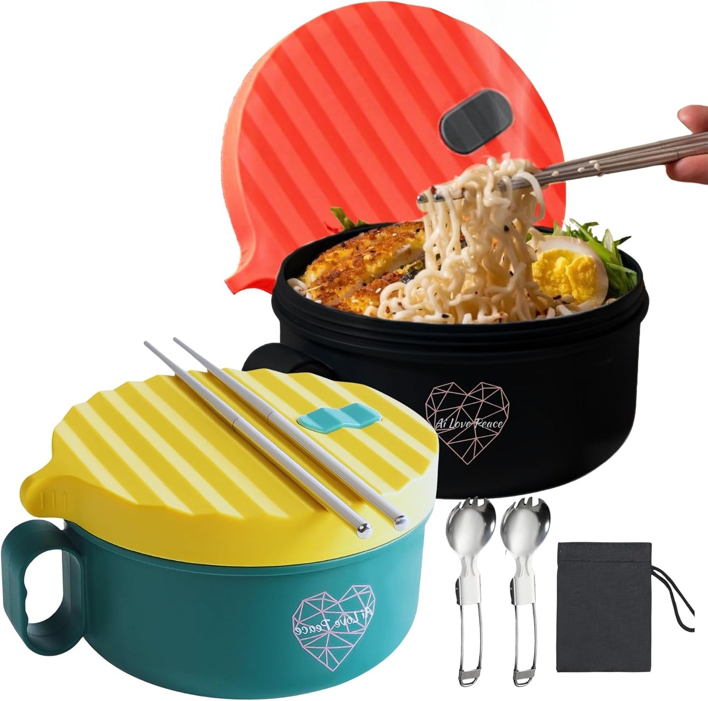 Large Microwavable Ramen Bowl Set with Utensils