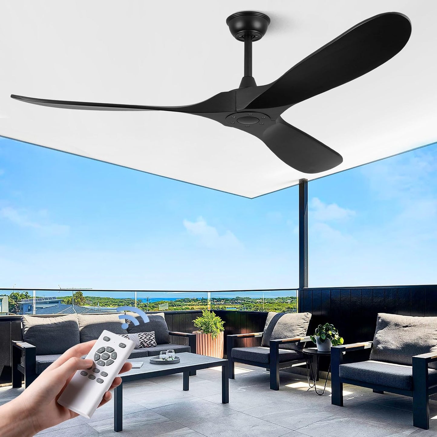 ABZ 60 Inch Ceiling Fan with Remote Control for Indoor Outdoor Use