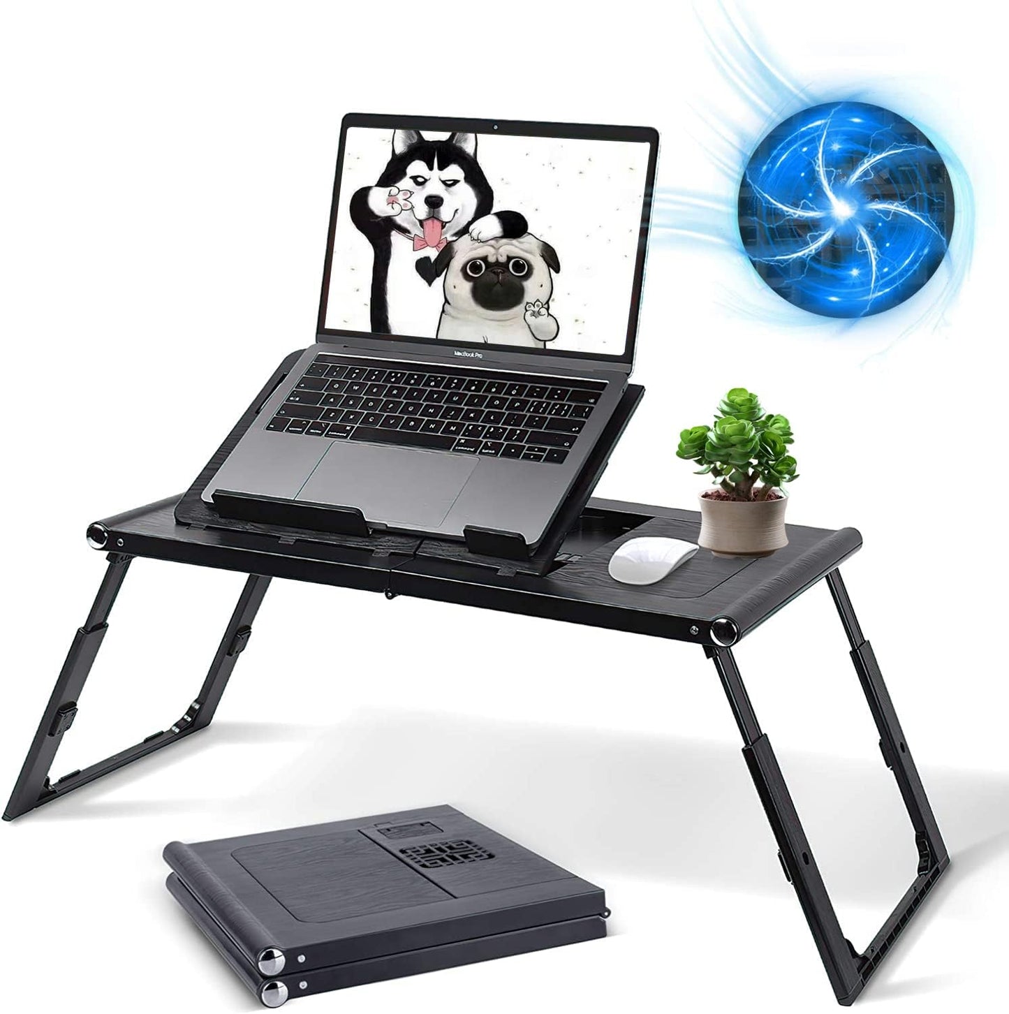 Laptop Desk for Bed - Foldable Tray with USB Fans & Adjustable Stand