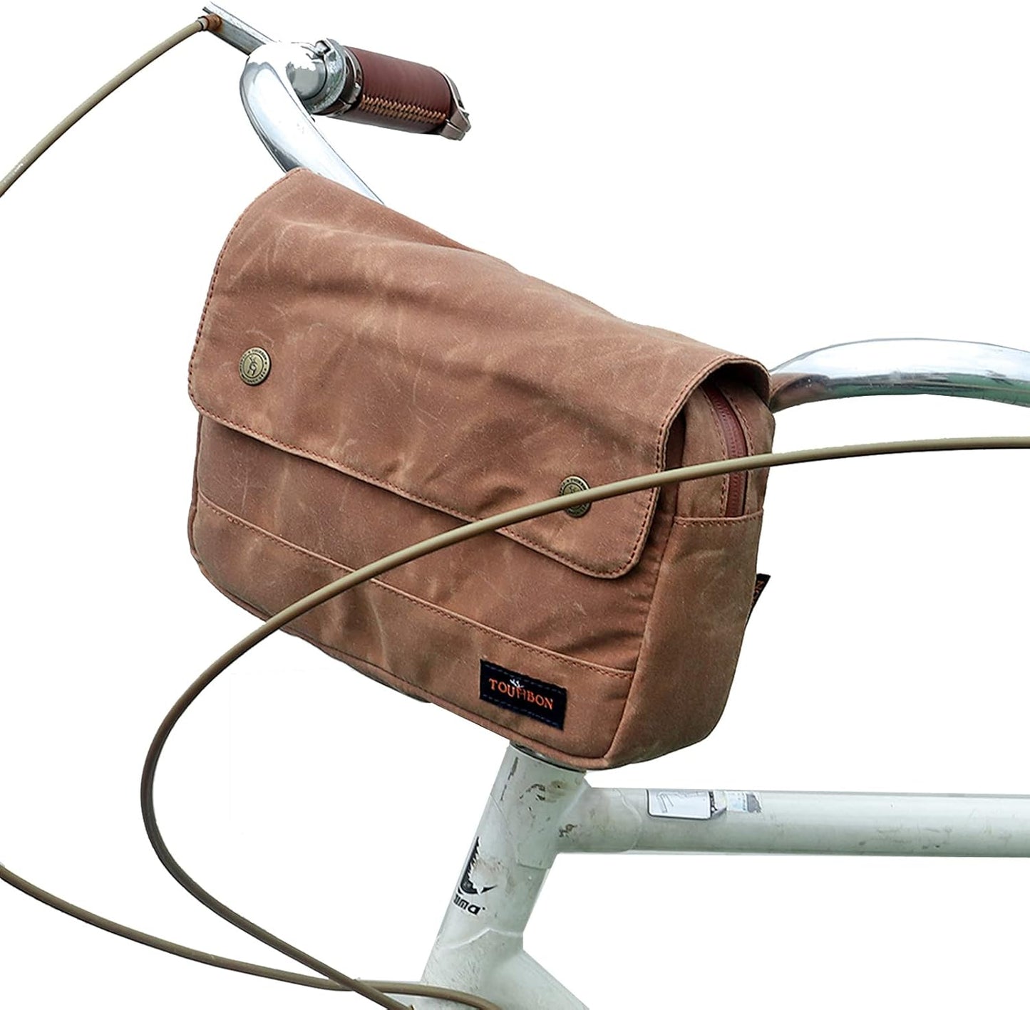 TOURBON Waxed Canvas Bike Handlebar Bag for Cycling Essentials