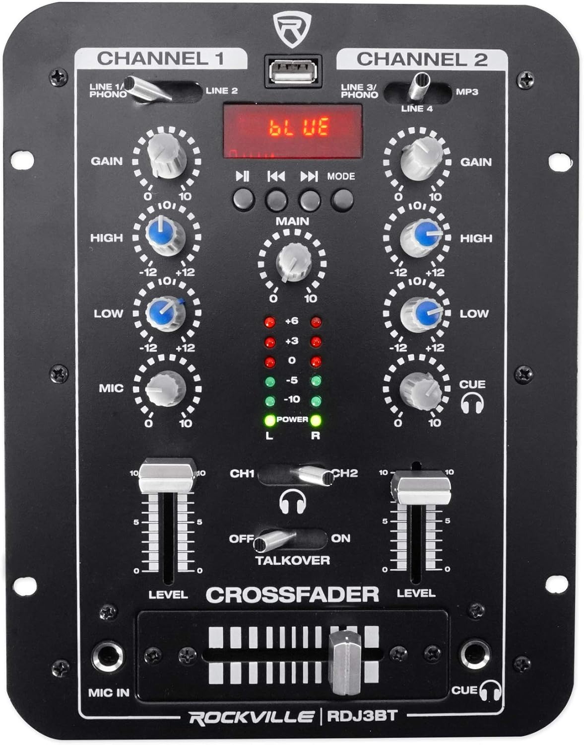 Rockville RDJ3BT Compact 2 Channel DJ Mixer with Bluetooth