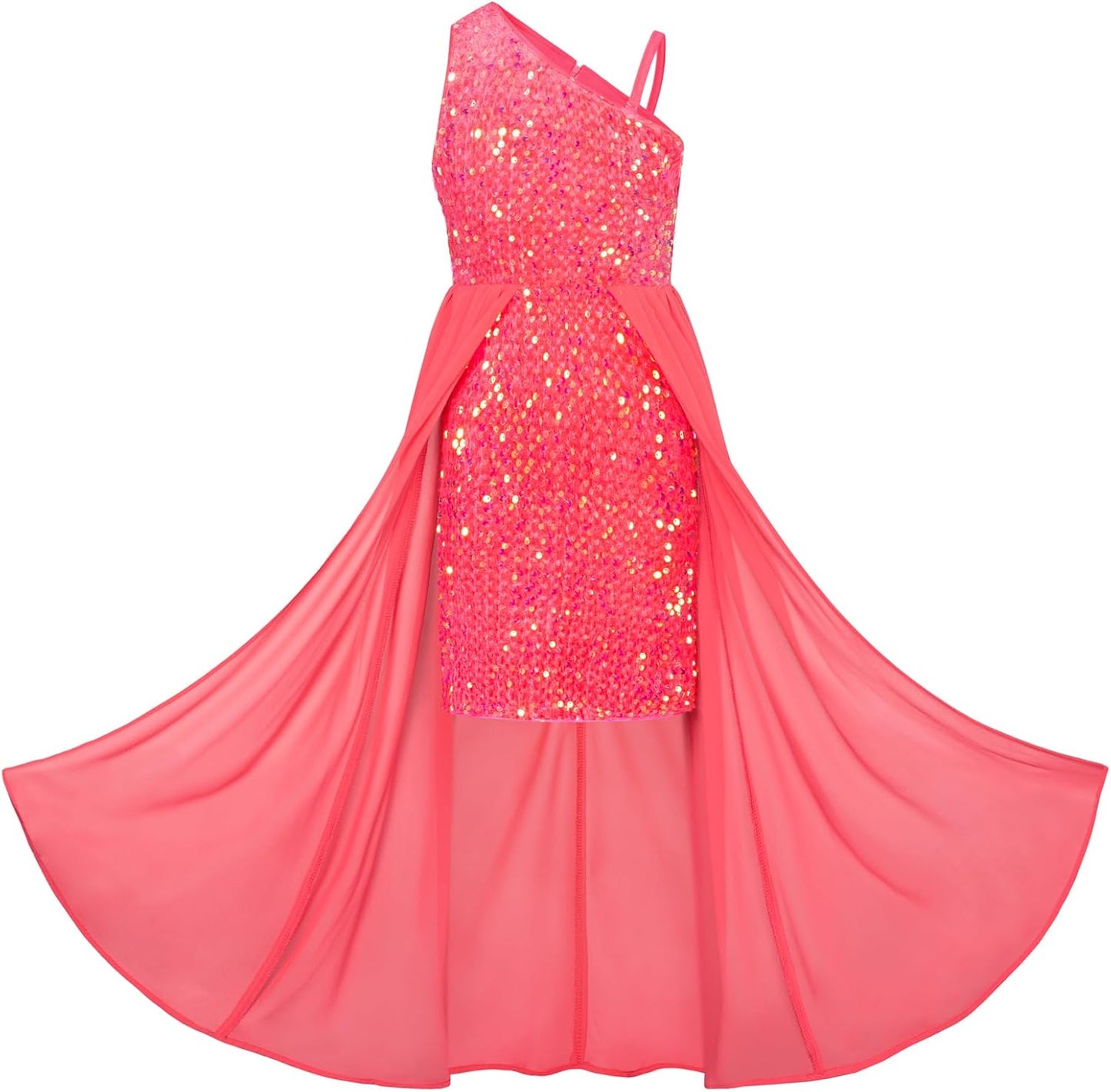 Girls Sequin Dress One Sleeve for Prom and Party Events