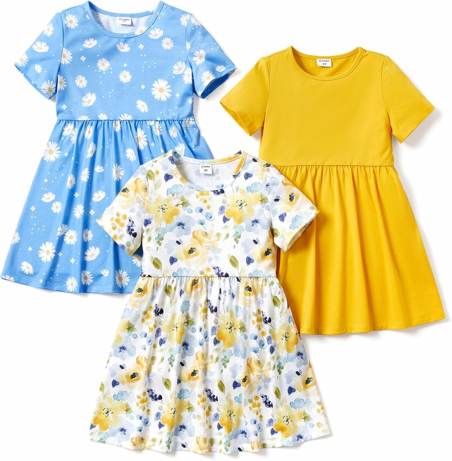 PATPAT Toddler Girl Floral Skater Dresses 3-Pack for Summer Fun