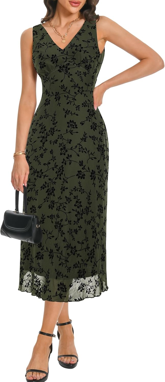 Women's Sexy V Neck Sleeveless Mesh Maxi Dress for Summer Fun