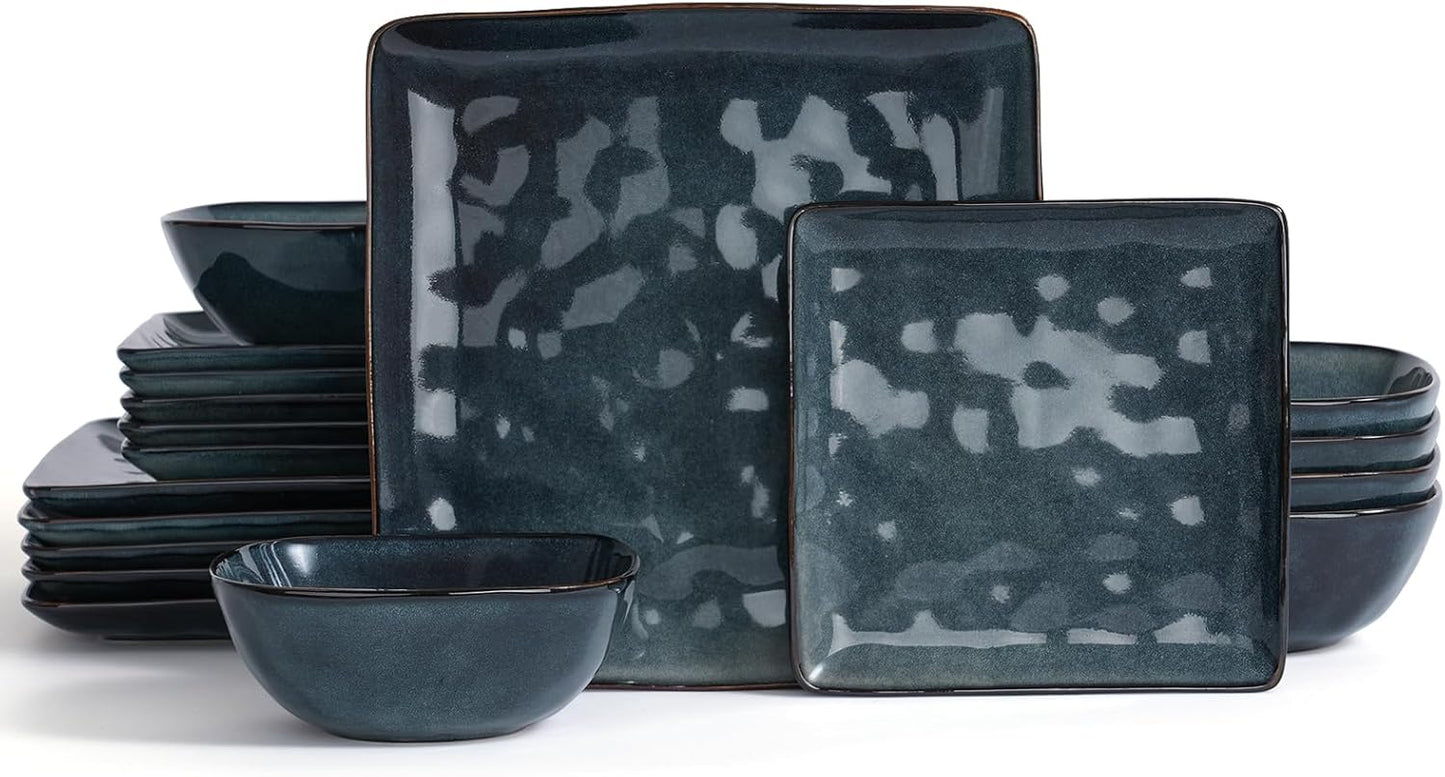 Famiware Ocean Square Plates and Bowls Set for 6, 18 Pieces