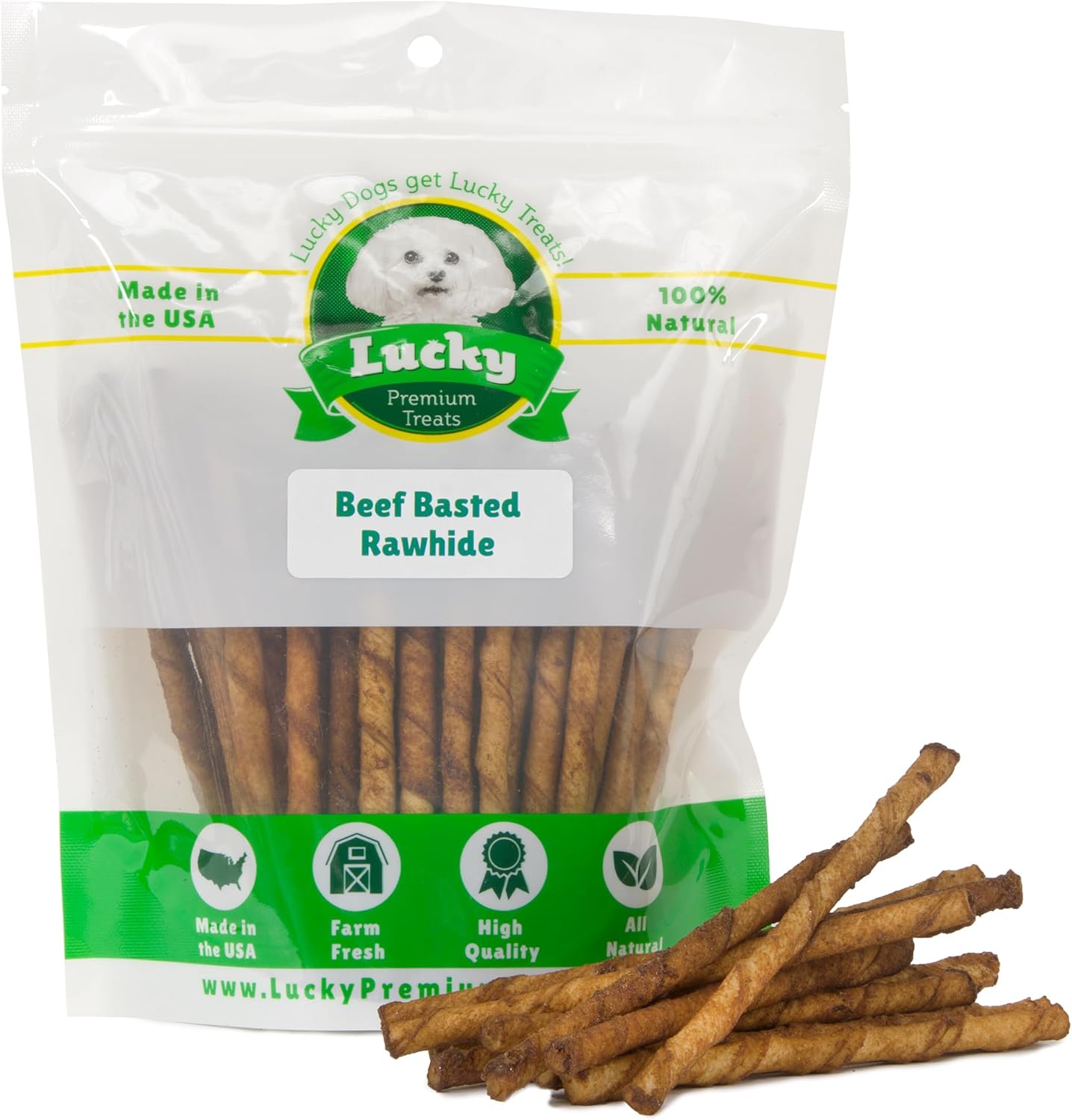 Beef Basted Rawhide Twist Sticks Dog Treats for Small Dogs