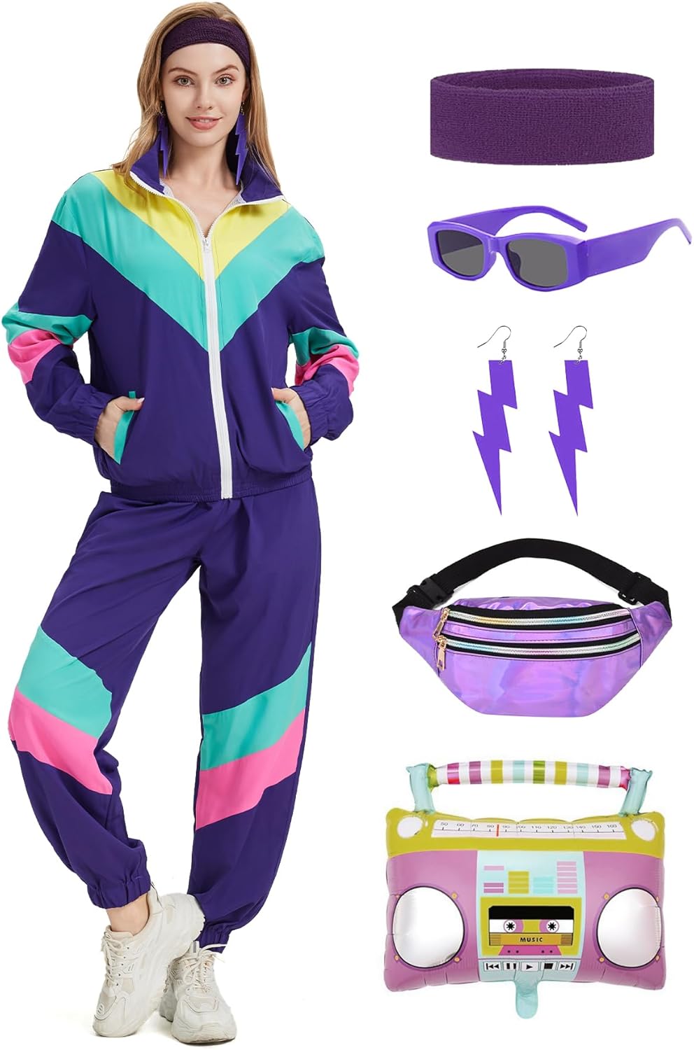 80s Tracksuit for Women Retro Windbreaker Outfit Set