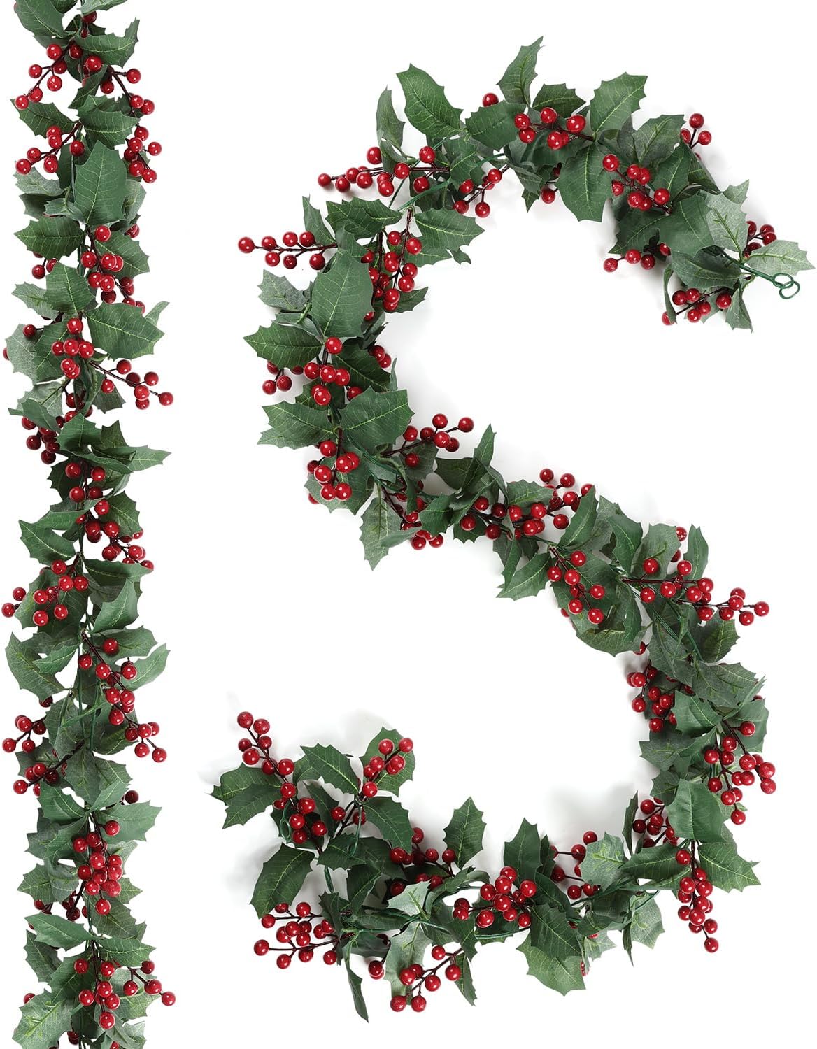 Total 12.4FT Christmas Garland for Mantle - 2PCS Flexible Decor