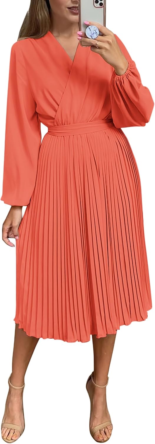 PRETTYGARDEN Women's Spring Midi Dress with Puff Sleeves