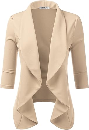 DOUBLJU Womens Lightweight Thin 3/4 Sleeve Open Front Blazer