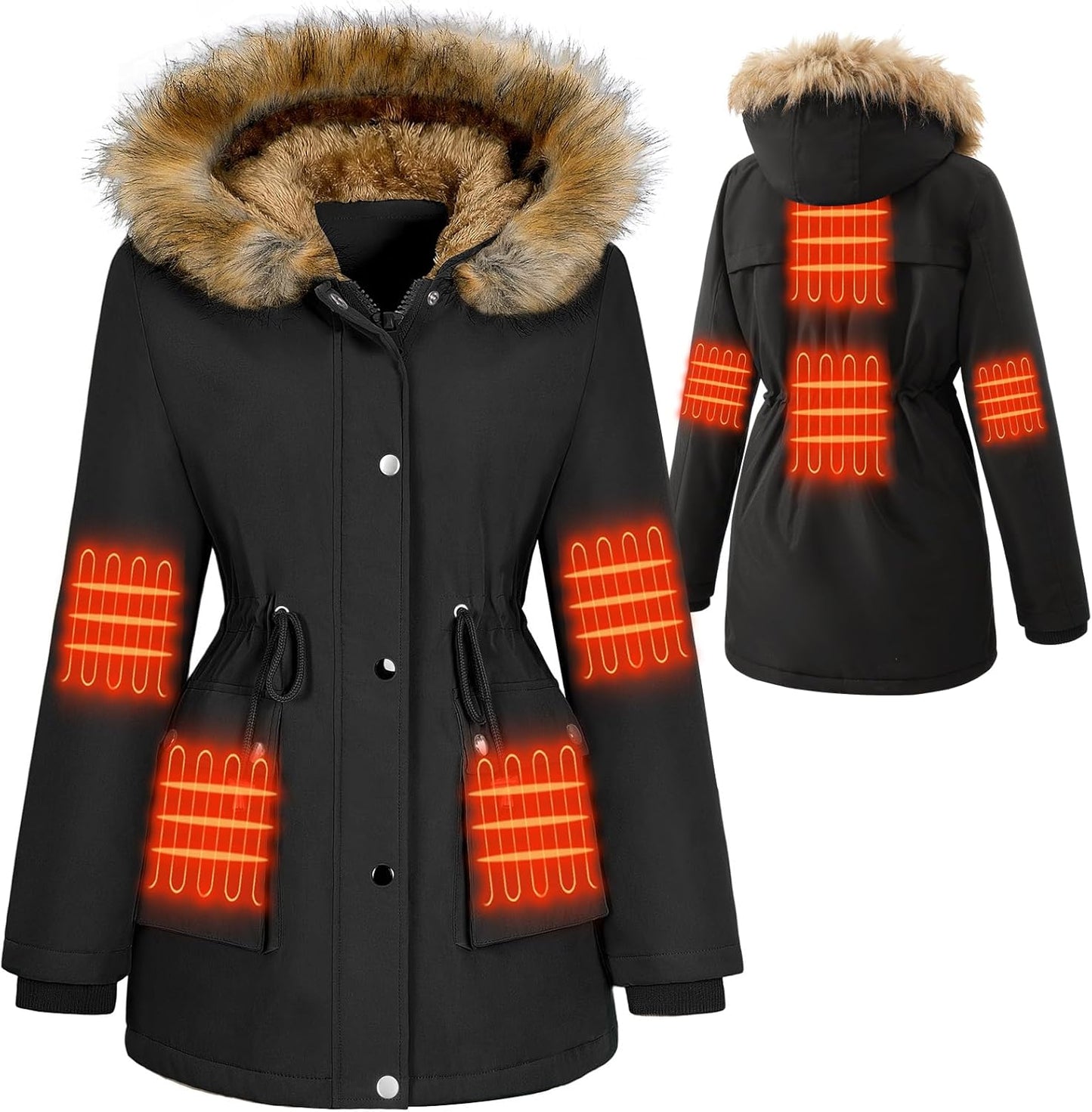 HEEKPEK Women's Heated Jacket with Detachable Fur Collar